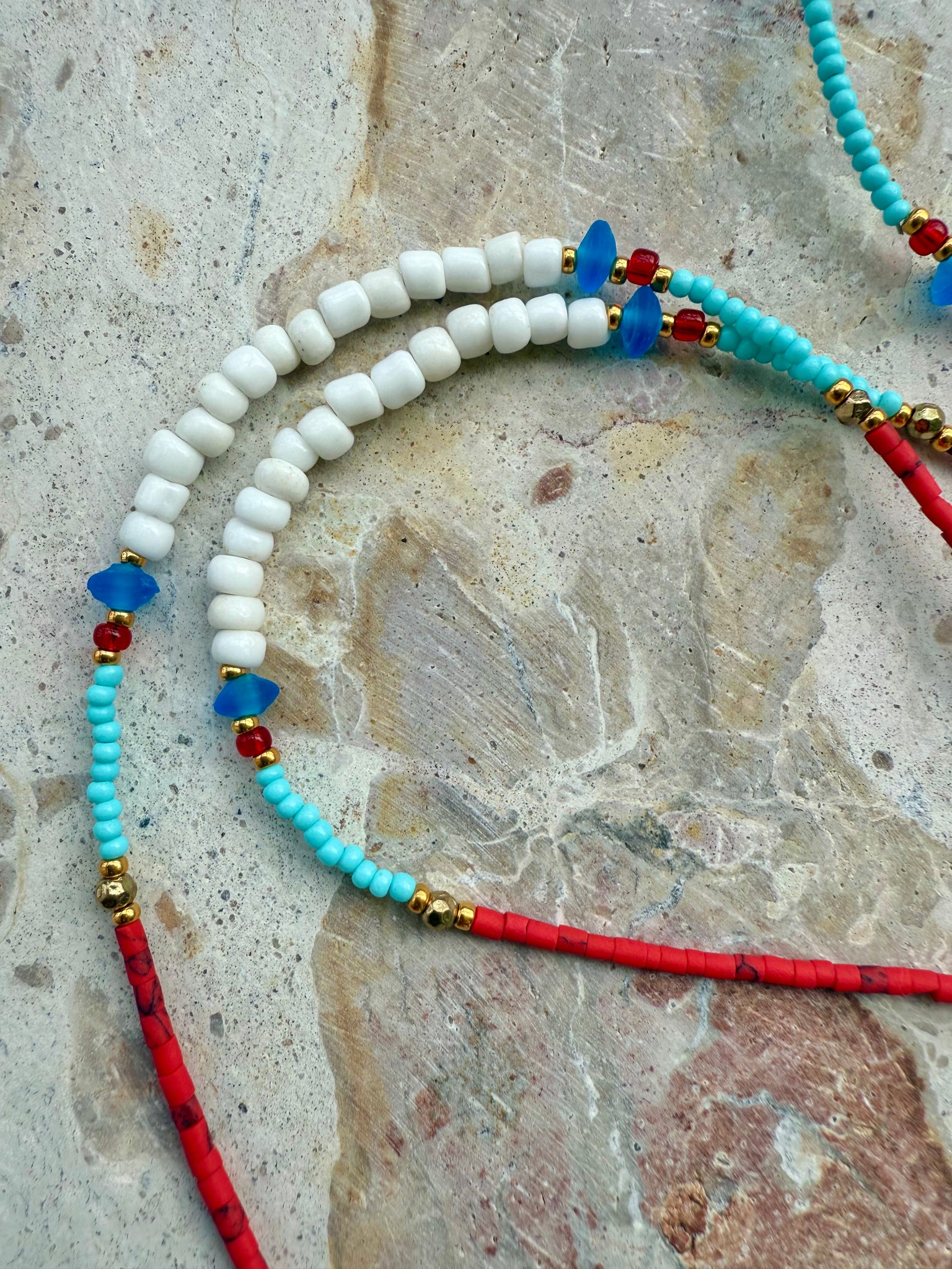 Greek Island Seed Bead Charm Necklace