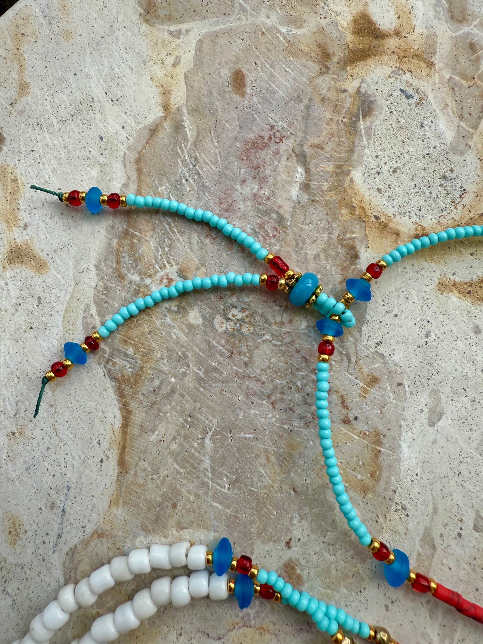 Greek Island Seed Bead Charm Necklace