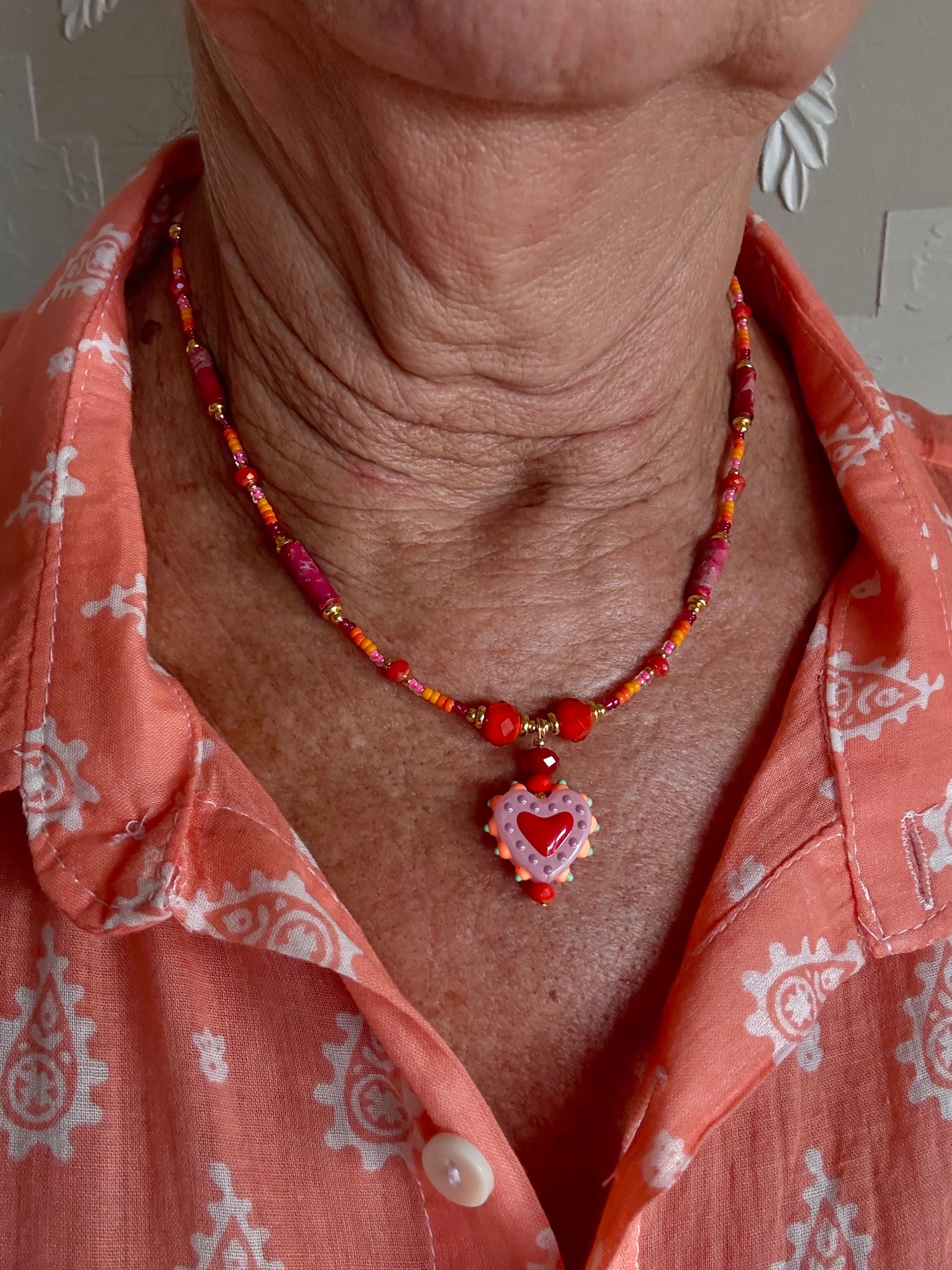 Sun-Kissed Heart Seed Bead Necklace