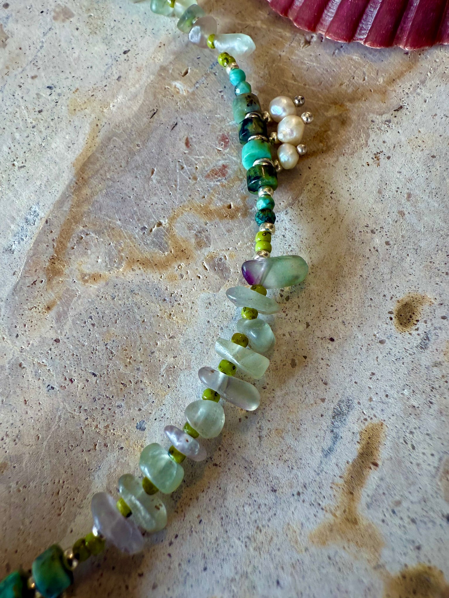 Turquoise Stone Beaded Pearl Necklace