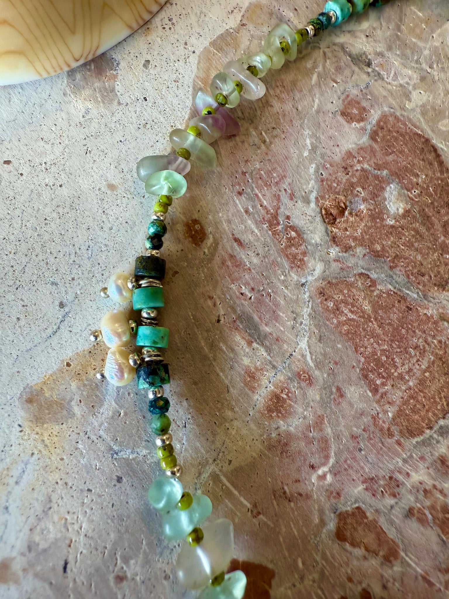 Turquoise Stone Beaded Pearl Necklace