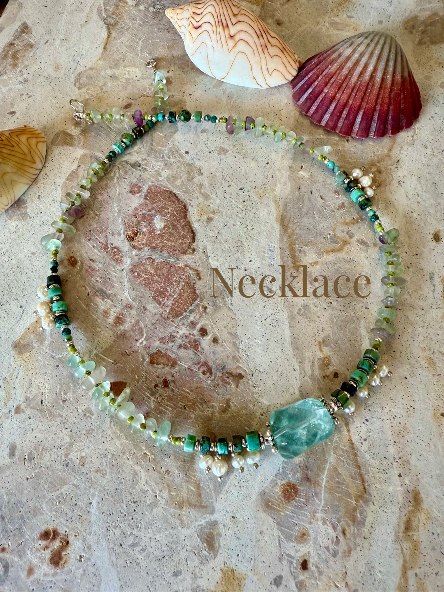 Turquoise Stone Beaded Pearl Necklace