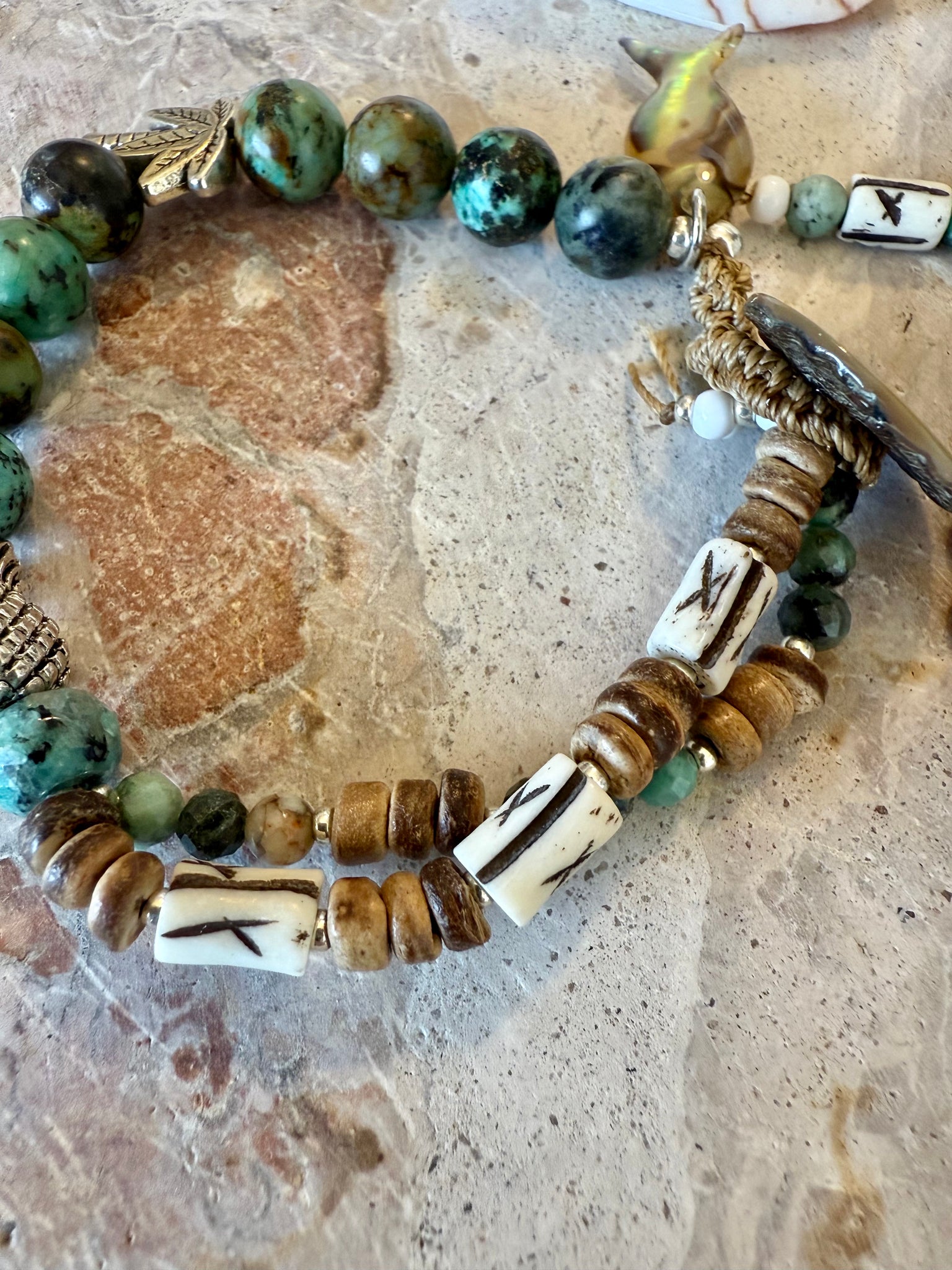 Turquoise Stone Shell Boho Bracelet