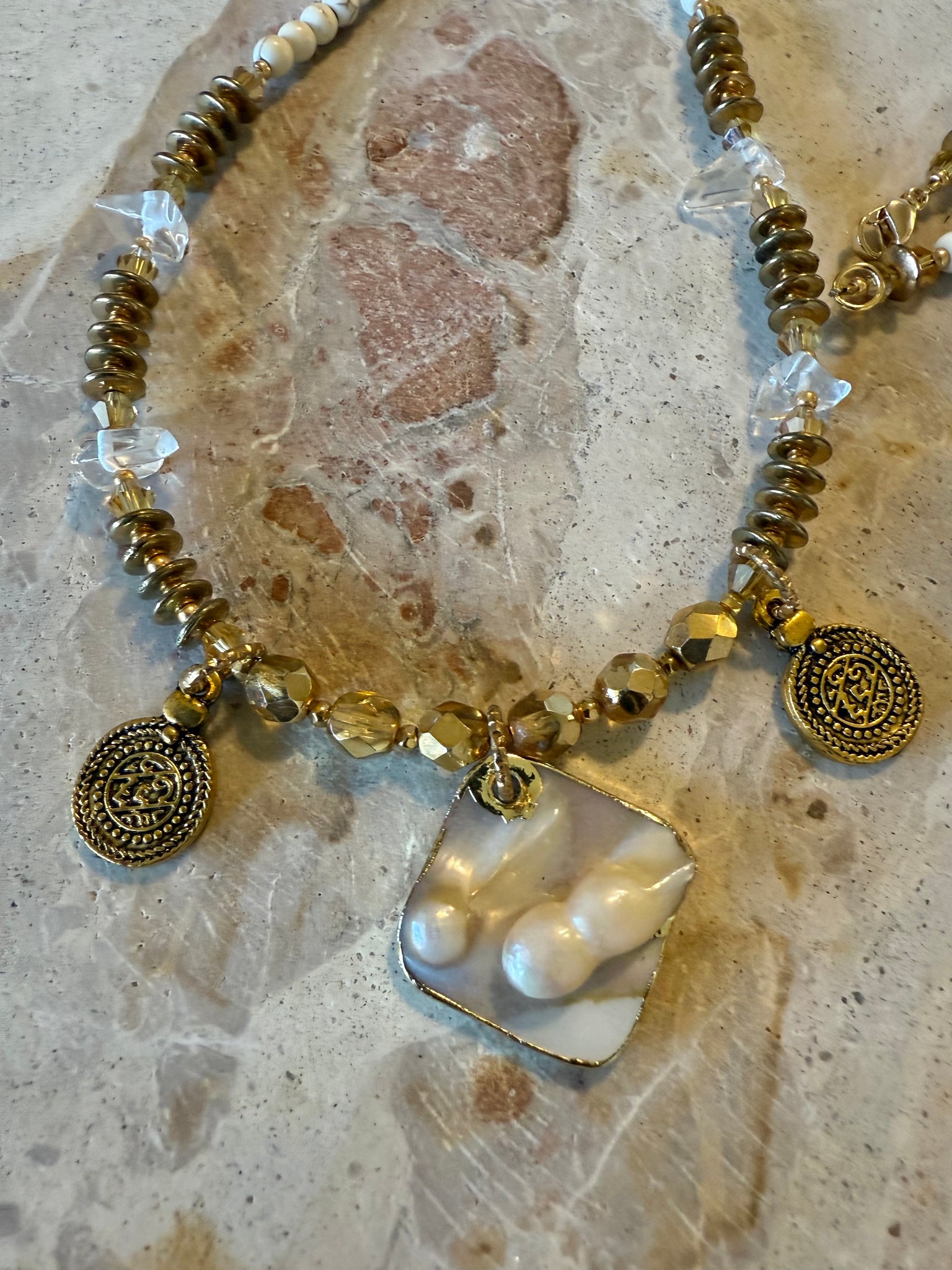 Crystal Pearl Stone Necklace