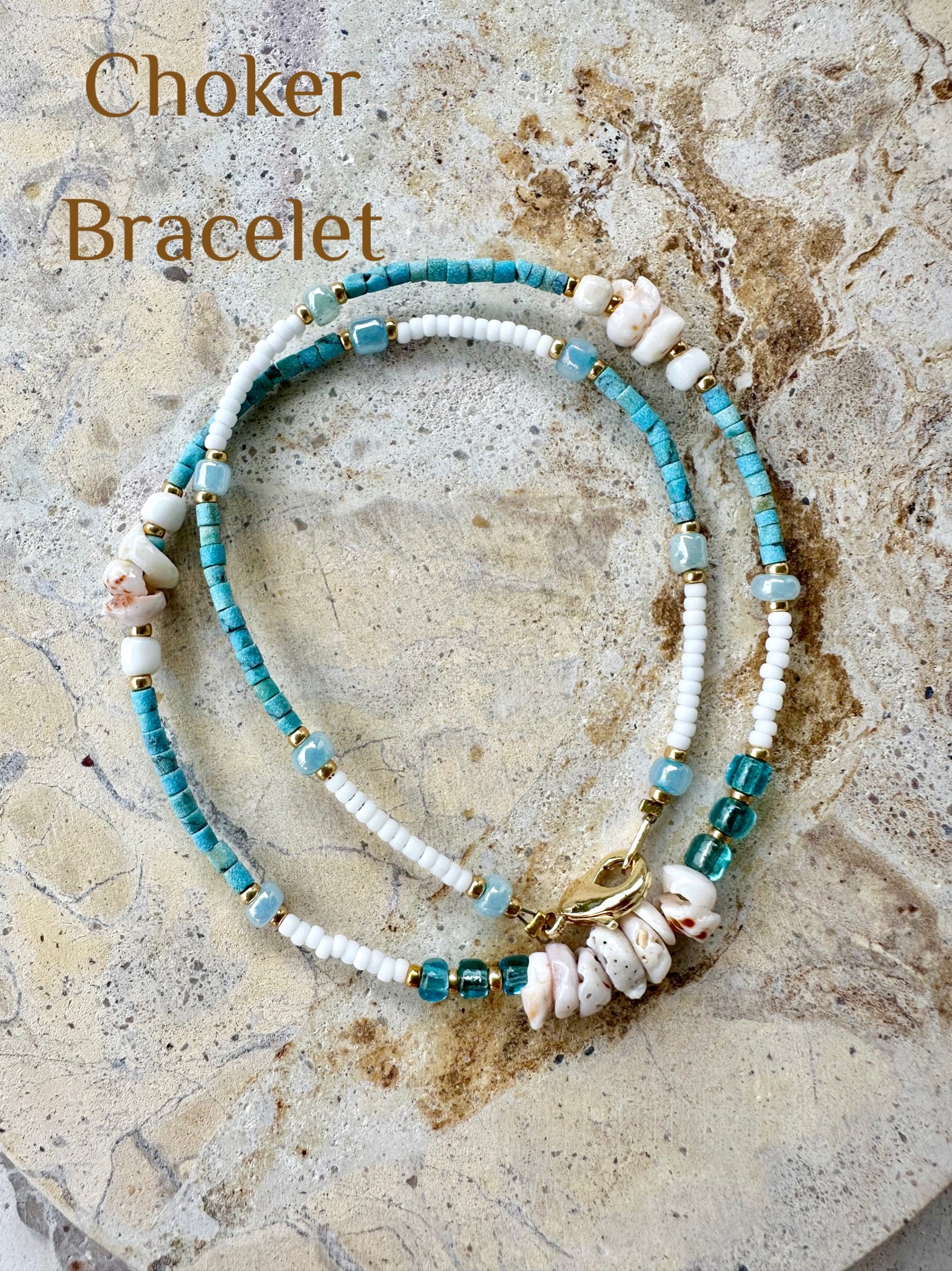 Hawaii Blue Pukka Shell Seed Bead Choker
