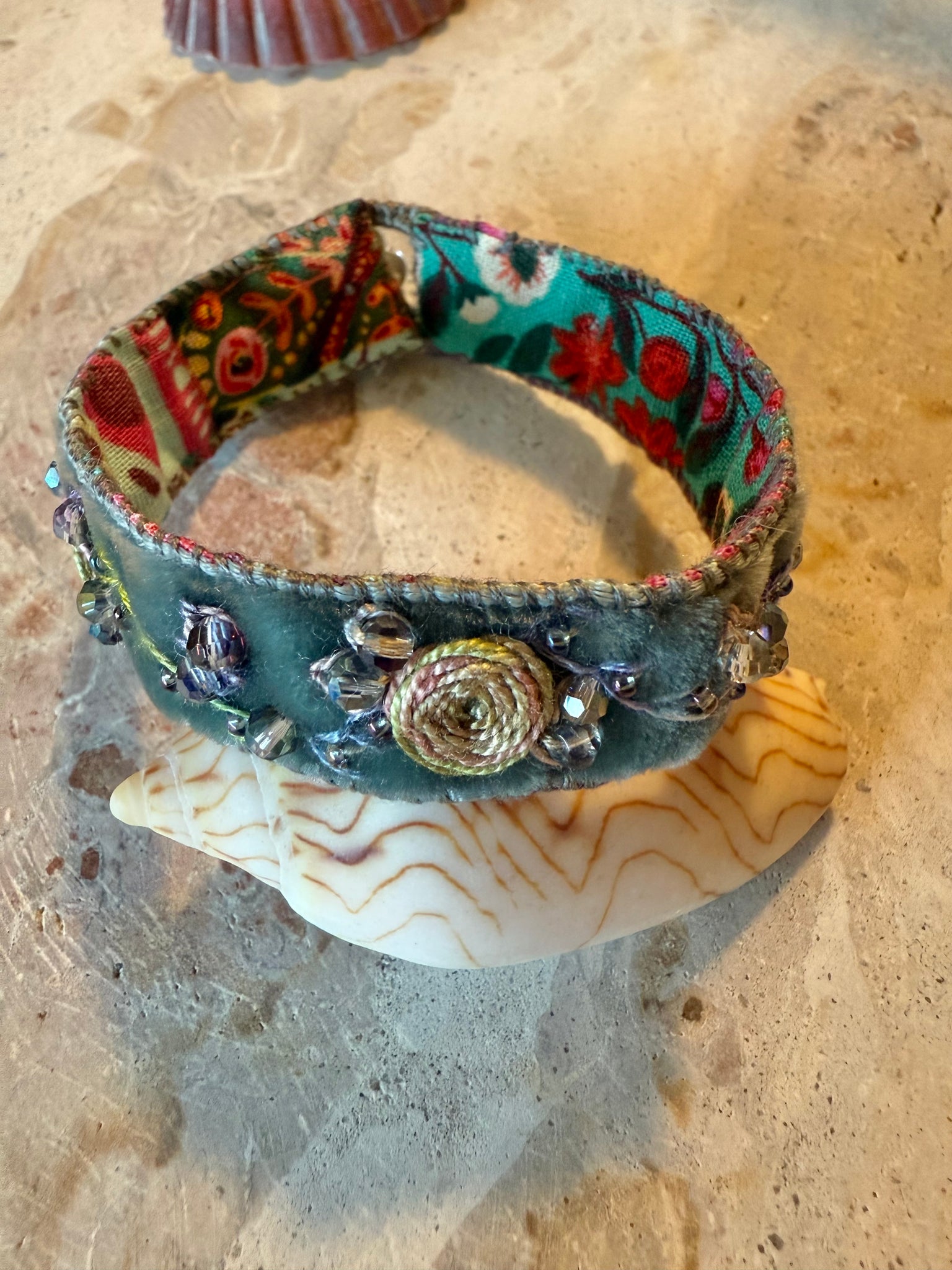 Embroidered Free Spirit Velvet Cuff Bracelet