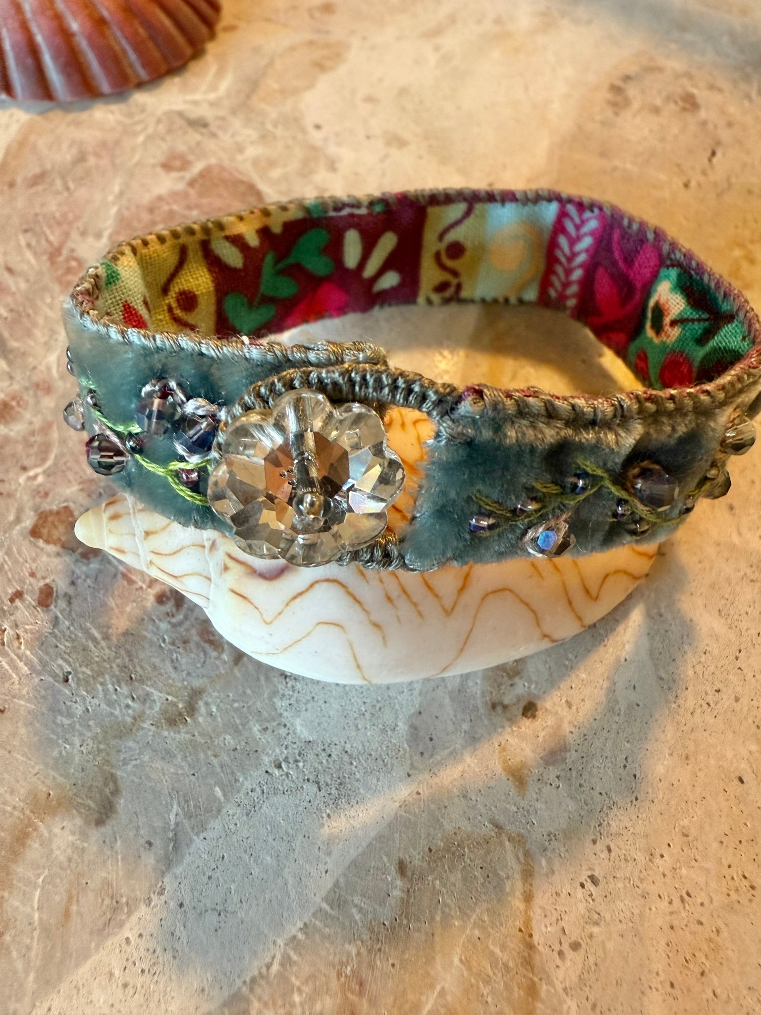 Embroidered Free Spirit Velvet Cuff Bracelet