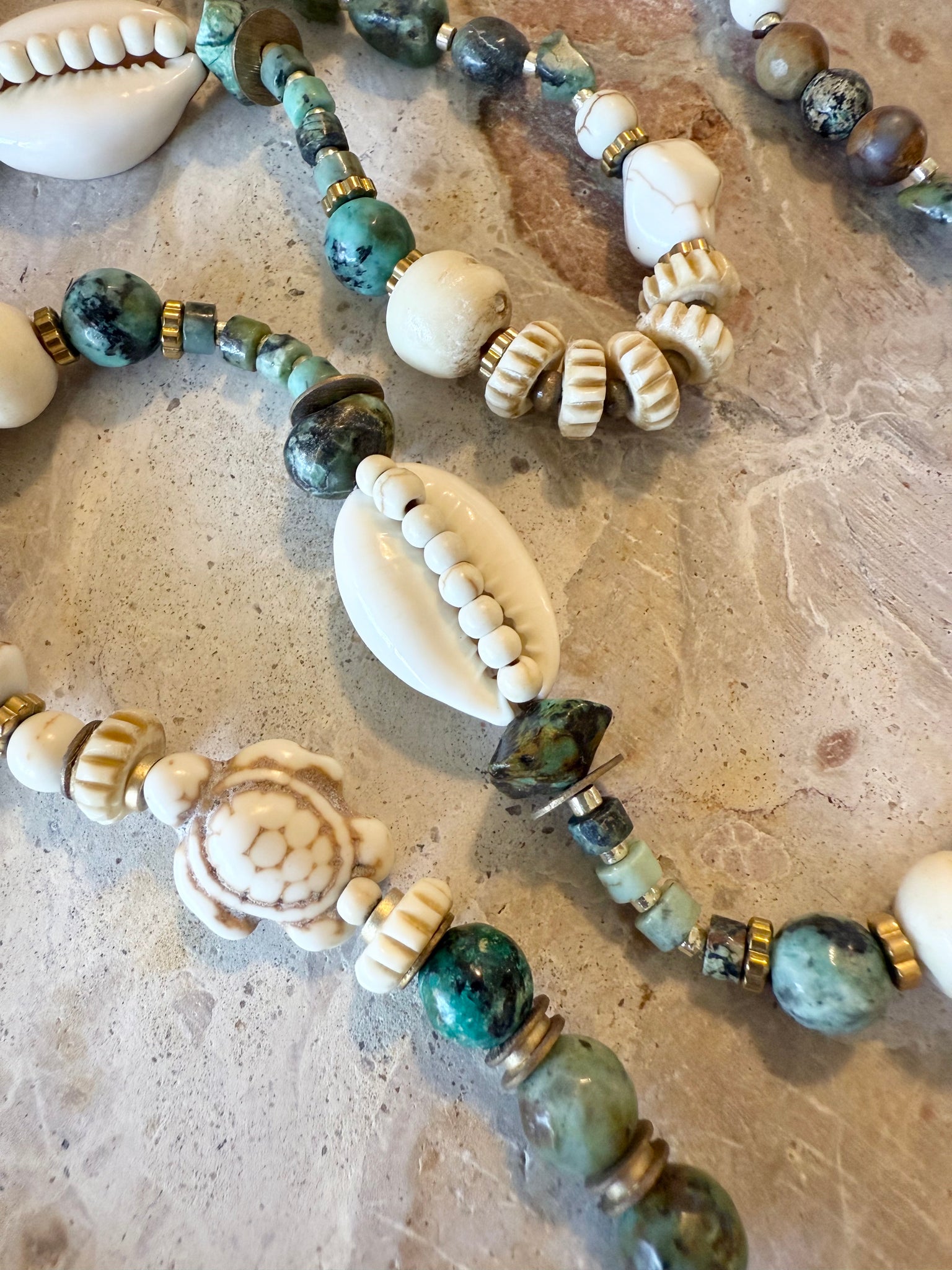 Turquoise Stone Beach Shell Beaded Necklace