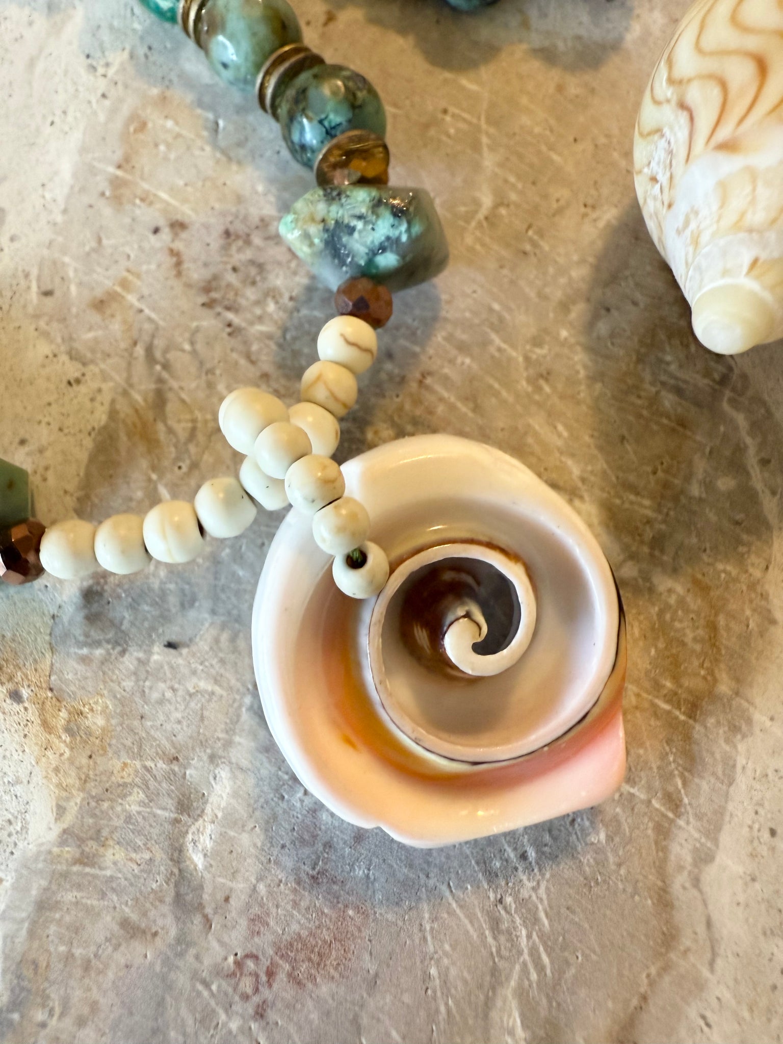 Turquoise Stone Beach Shell Beaded Necklace