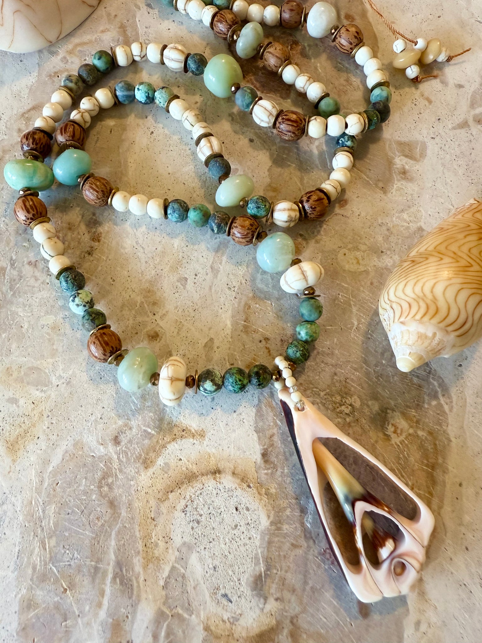 Turquoise Stone Shell Pendant Necklace