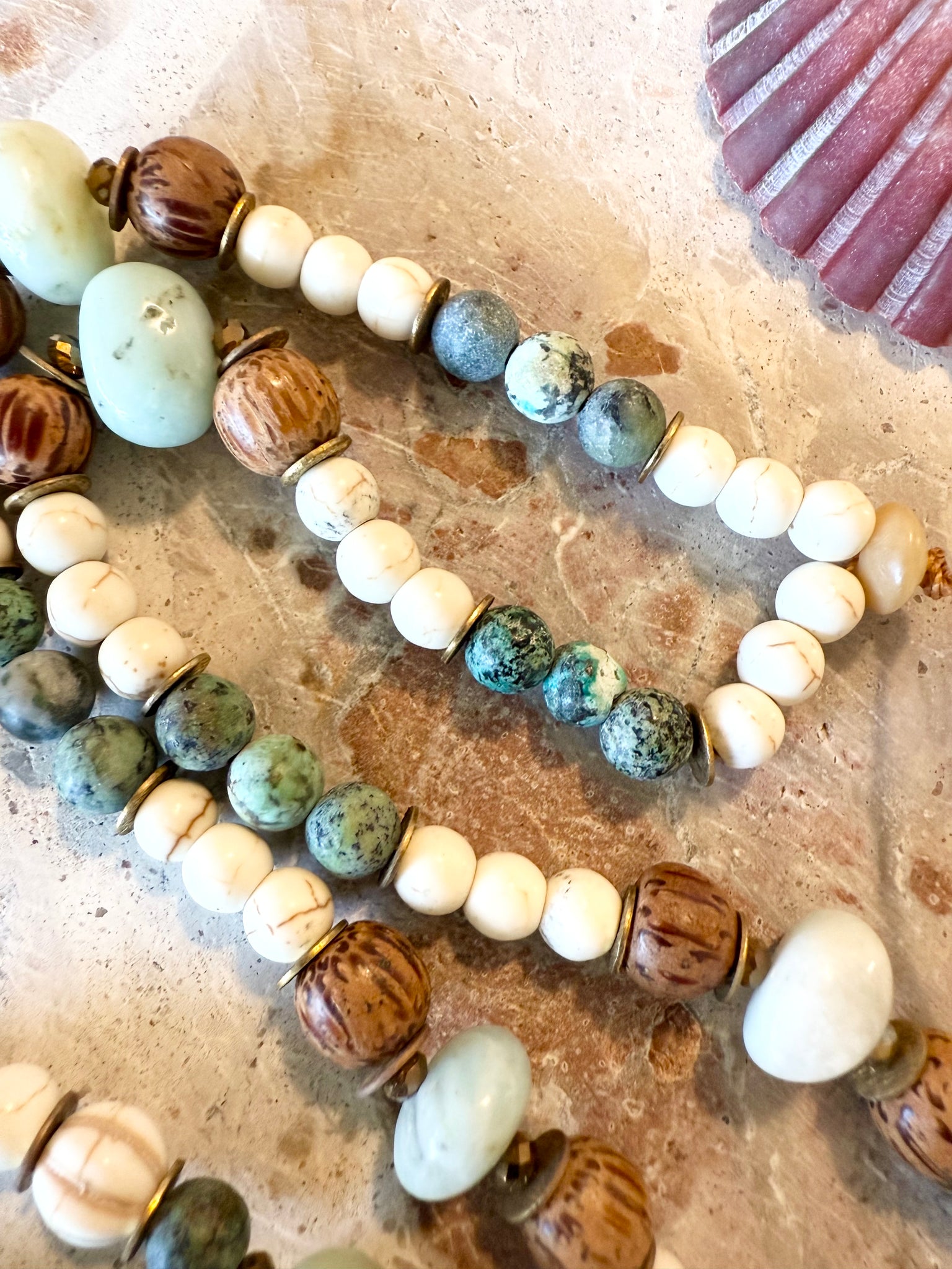 Turquoise Stone Shell Pendant Necklace
