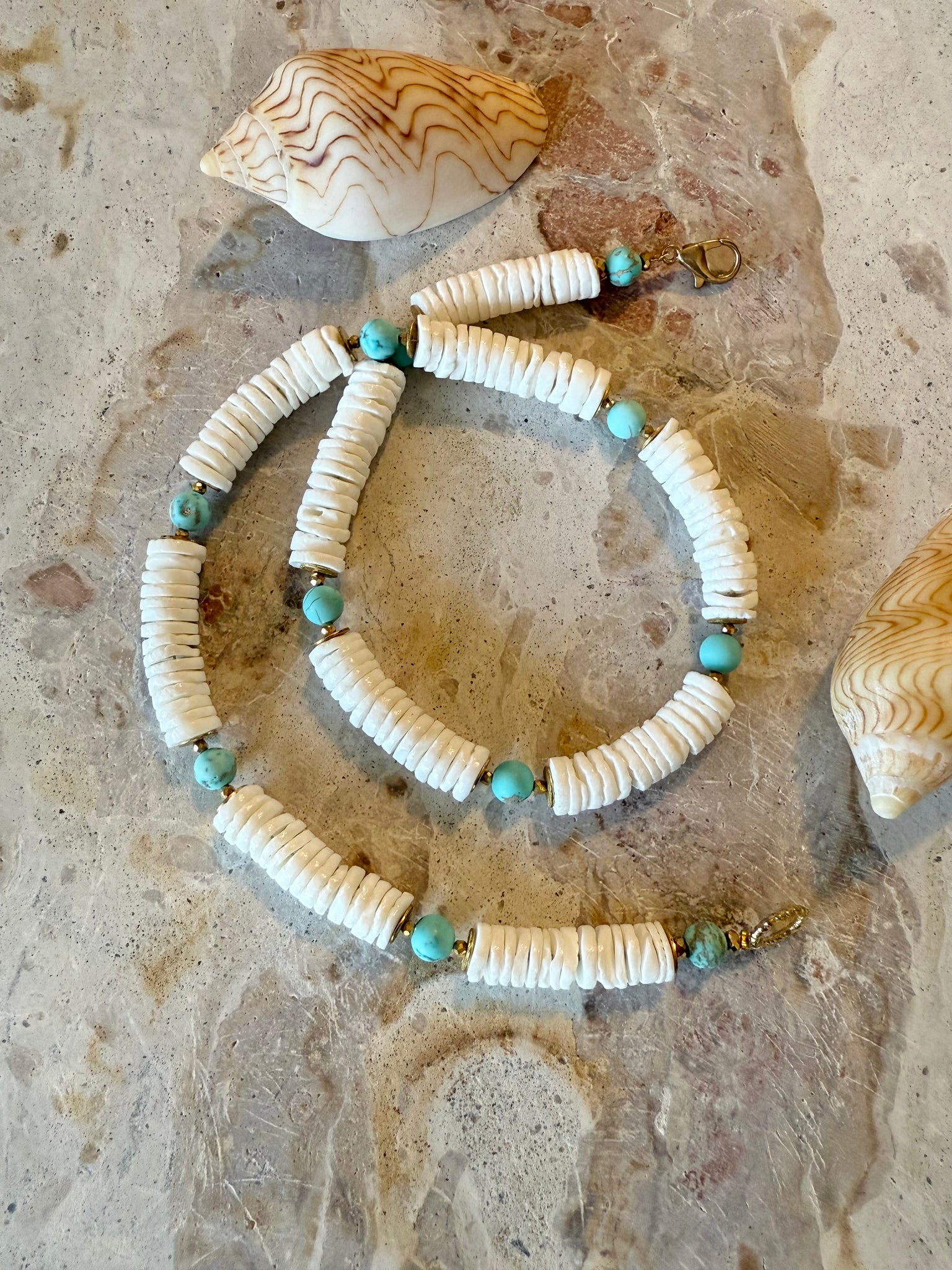 White Heishi Shell Beaded Surf Necklace