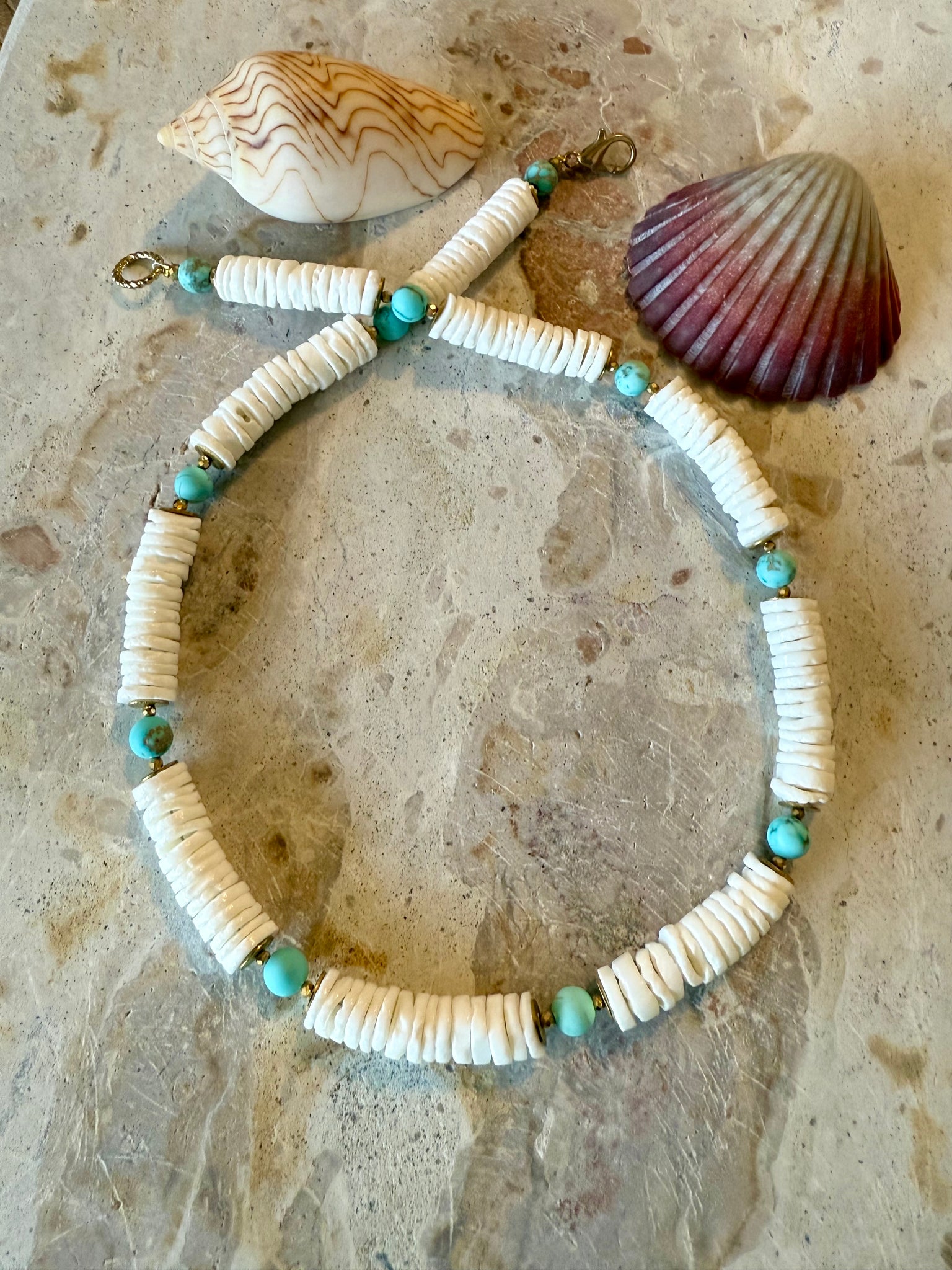 White Heishi Shell Beaded Surf Necklace