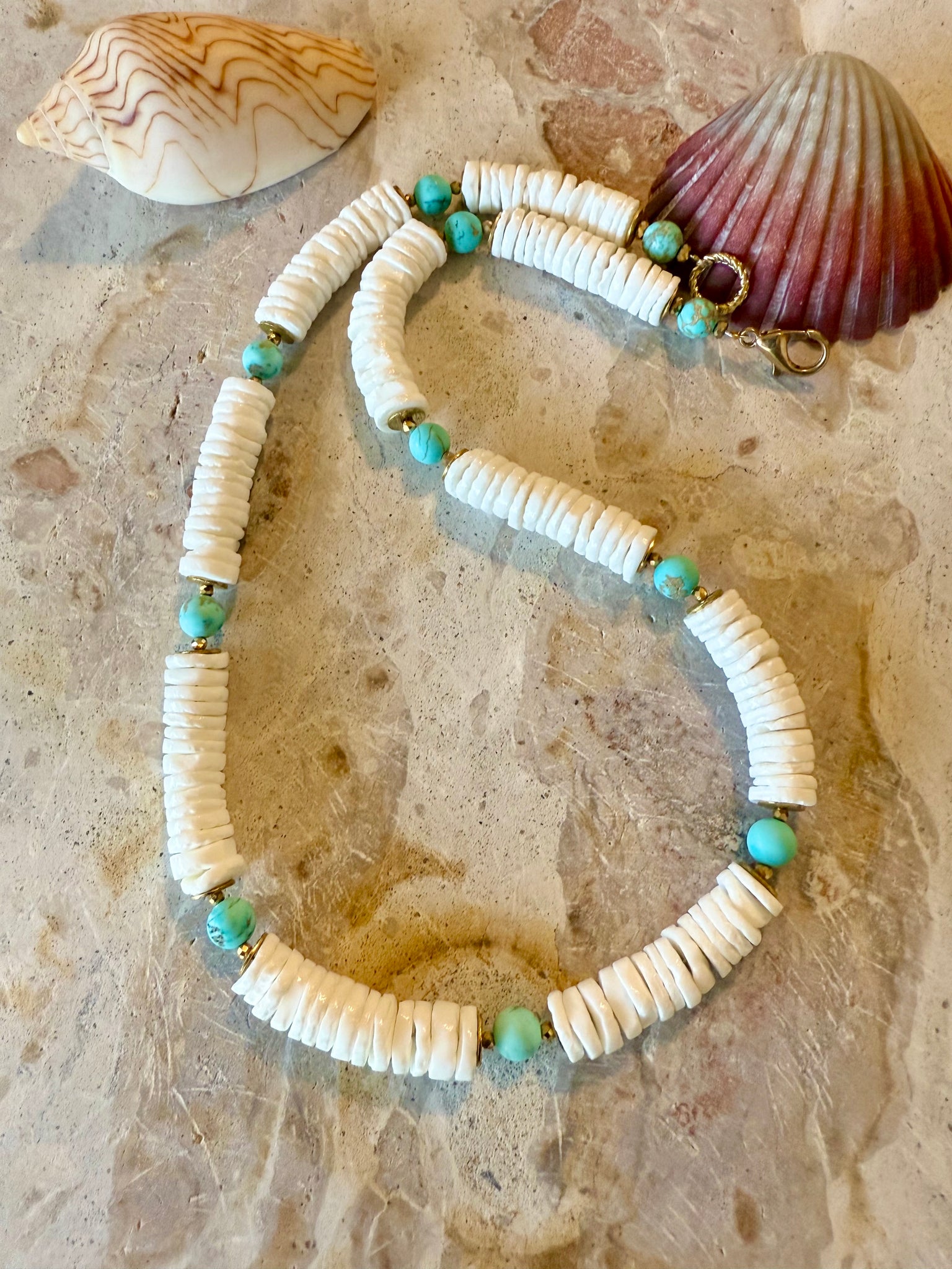 White Heishi Shell Beaded Surf Necklace