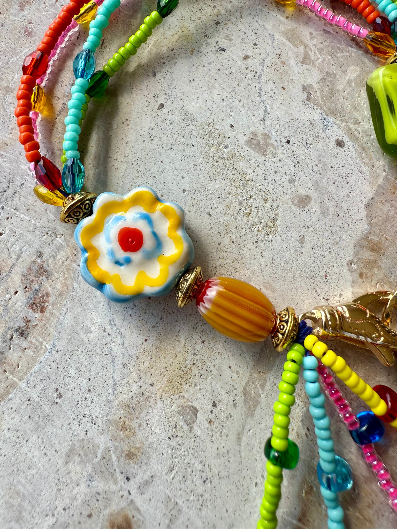 Hippy Seed Bead Flower Charm Bracelet