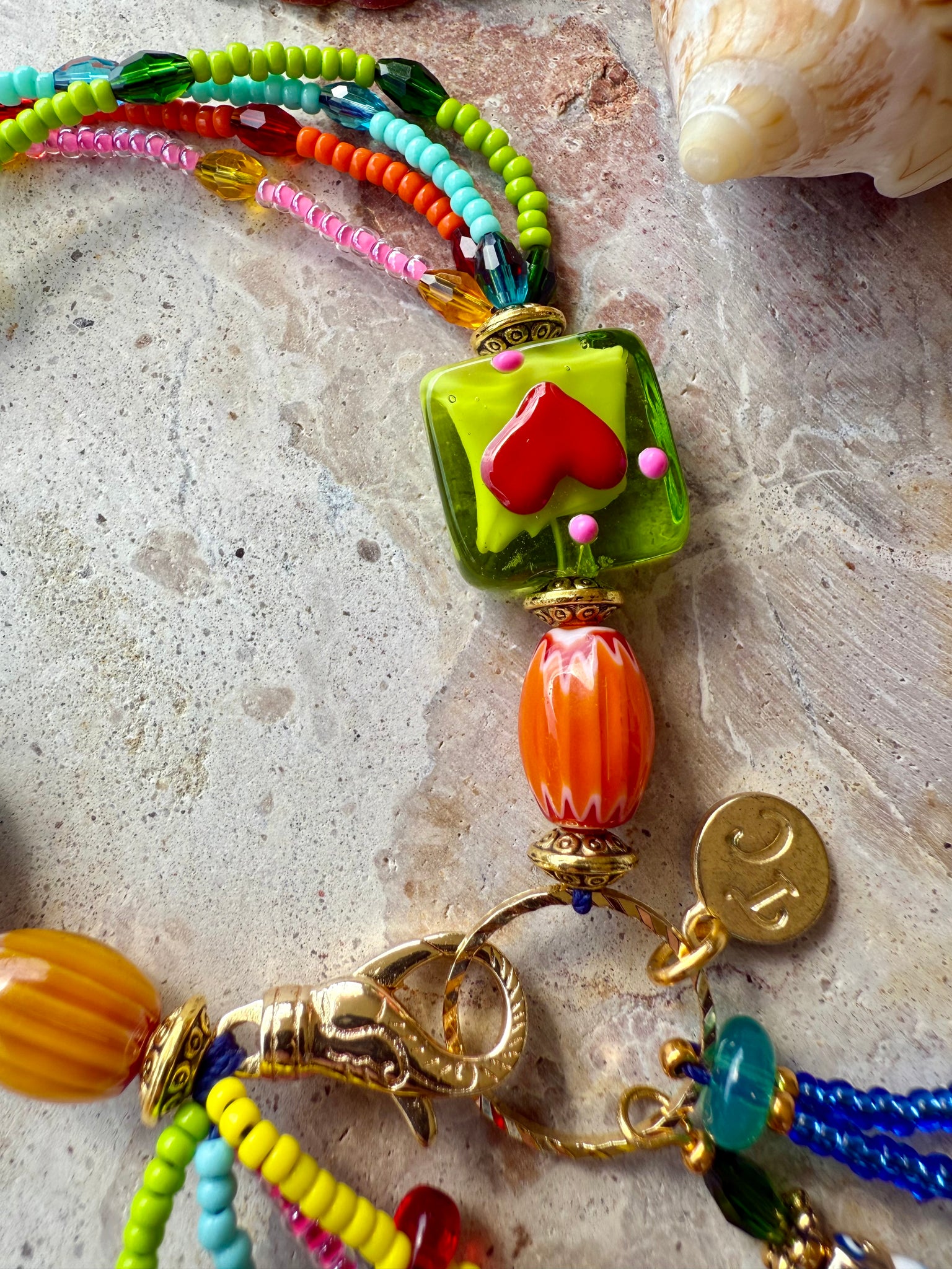 Hippy Seed Bead Flower Charm Bracelet
