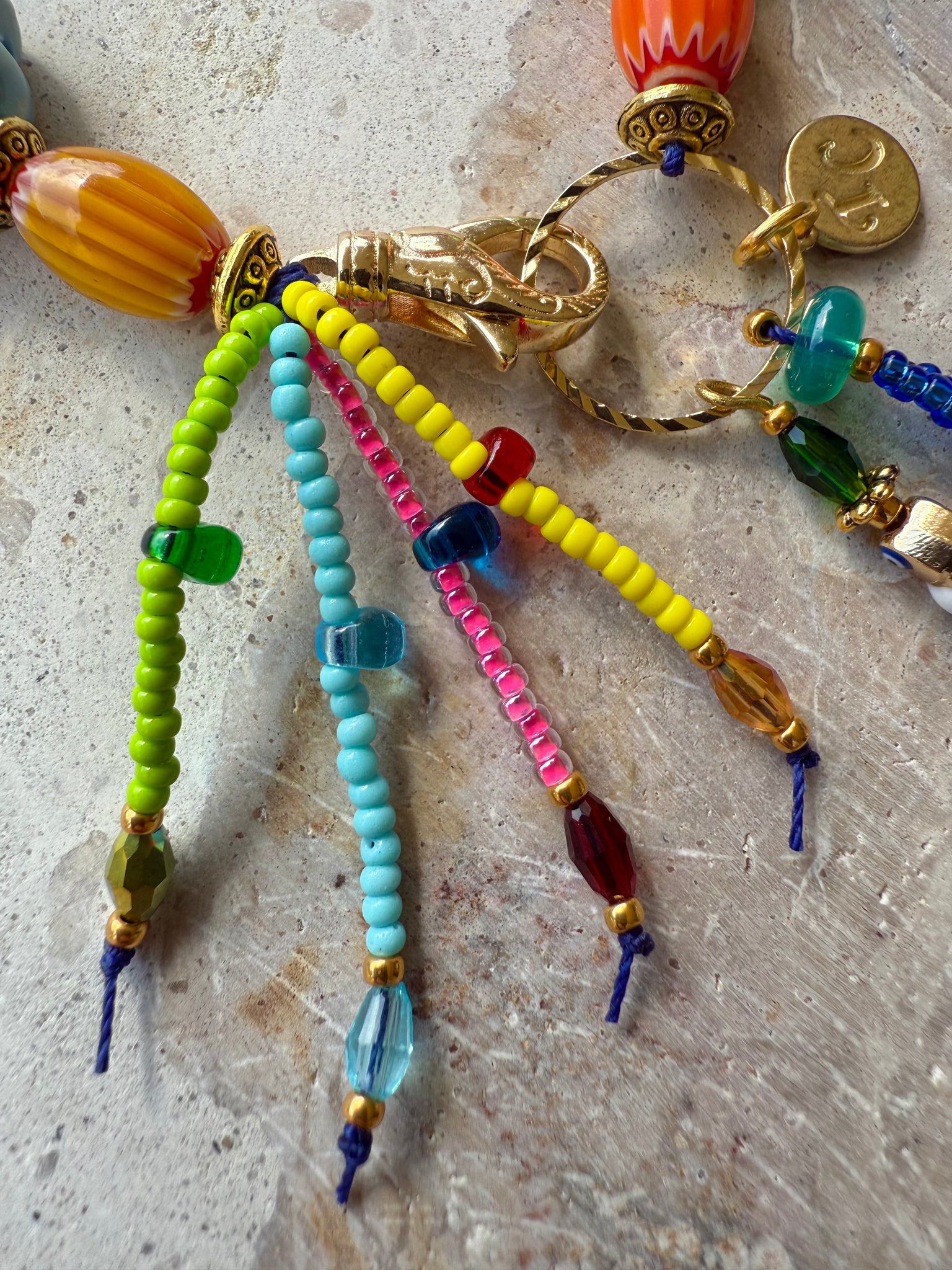 Hippy Seed Bead Flower Charm Bracelet