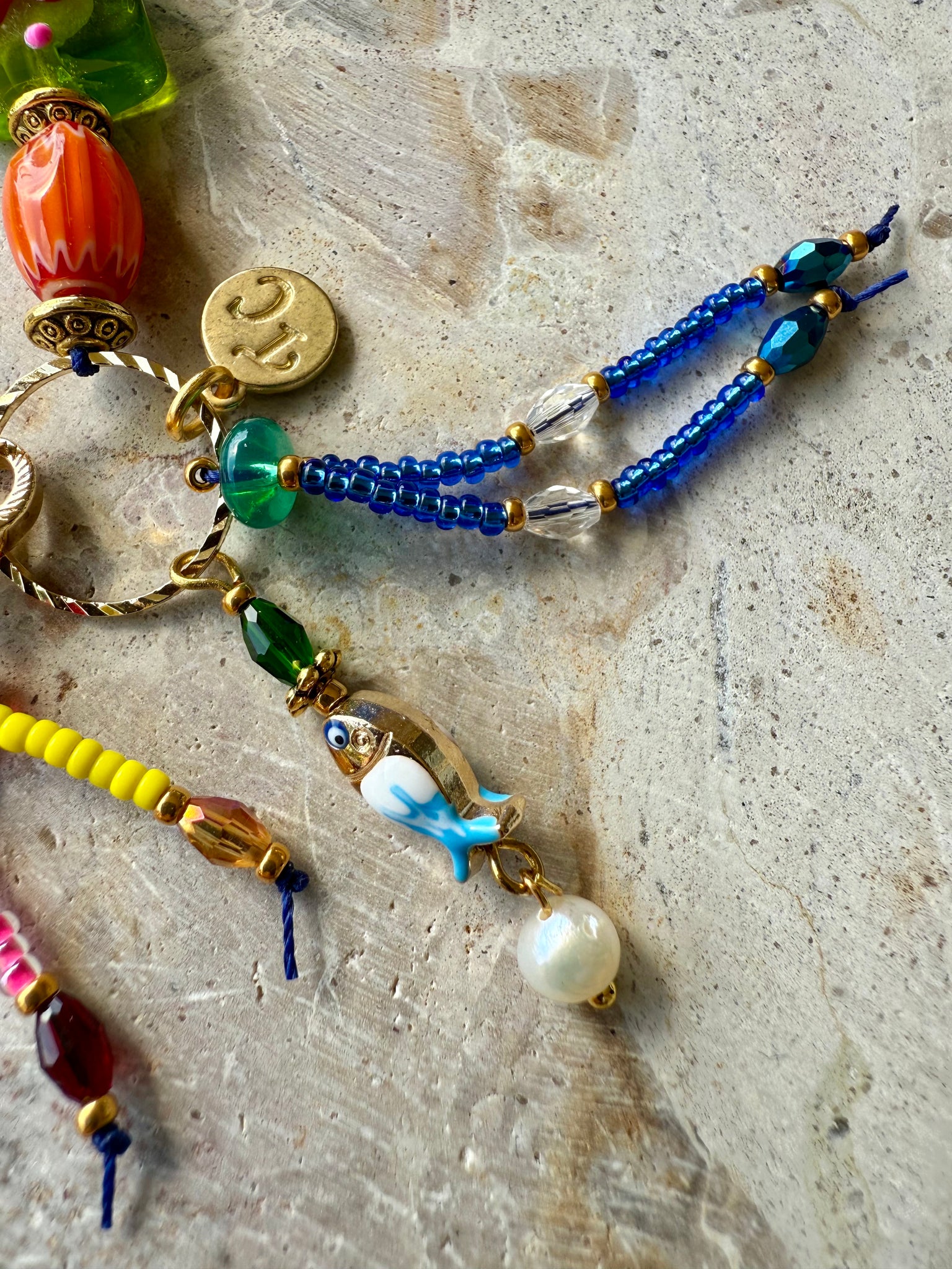 Hippy Seed Bead Flower Charm Bracelet