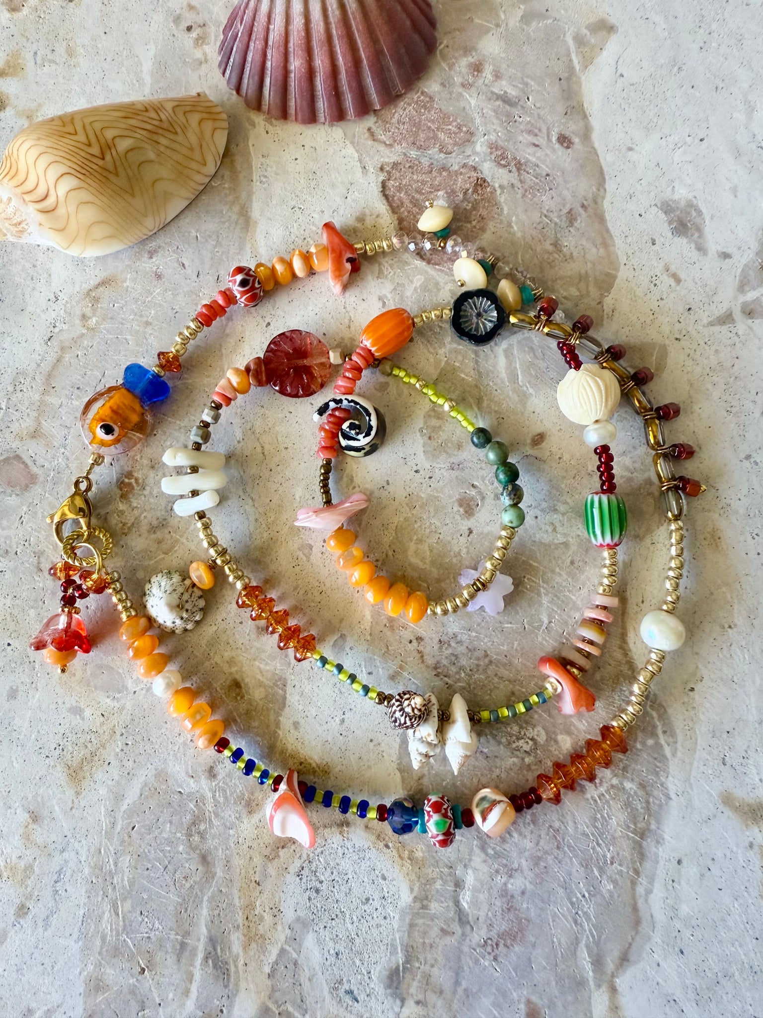 Boho Orange Coloured Beaded Charm Bracelet