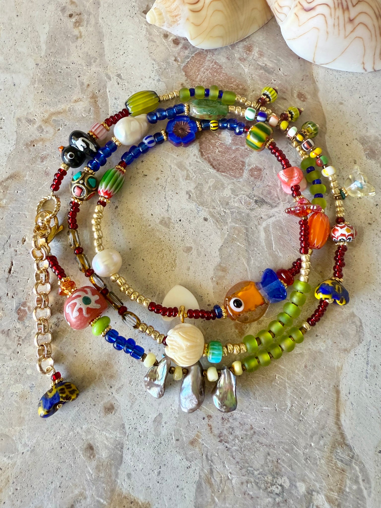 Boho Beaded Charm Wrap Bracelet