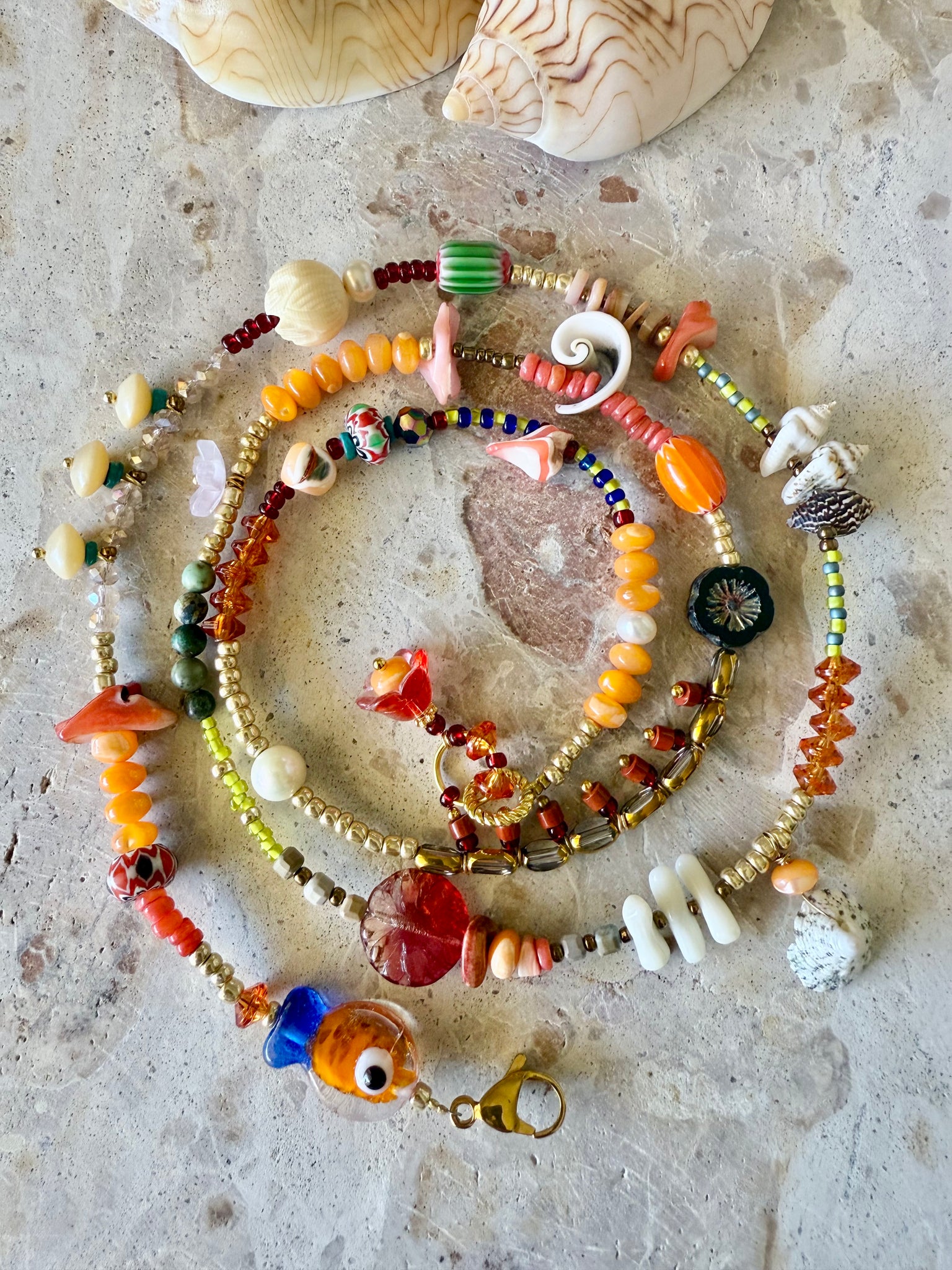 Boho Orange Coloured Beaded Charm Bracelet