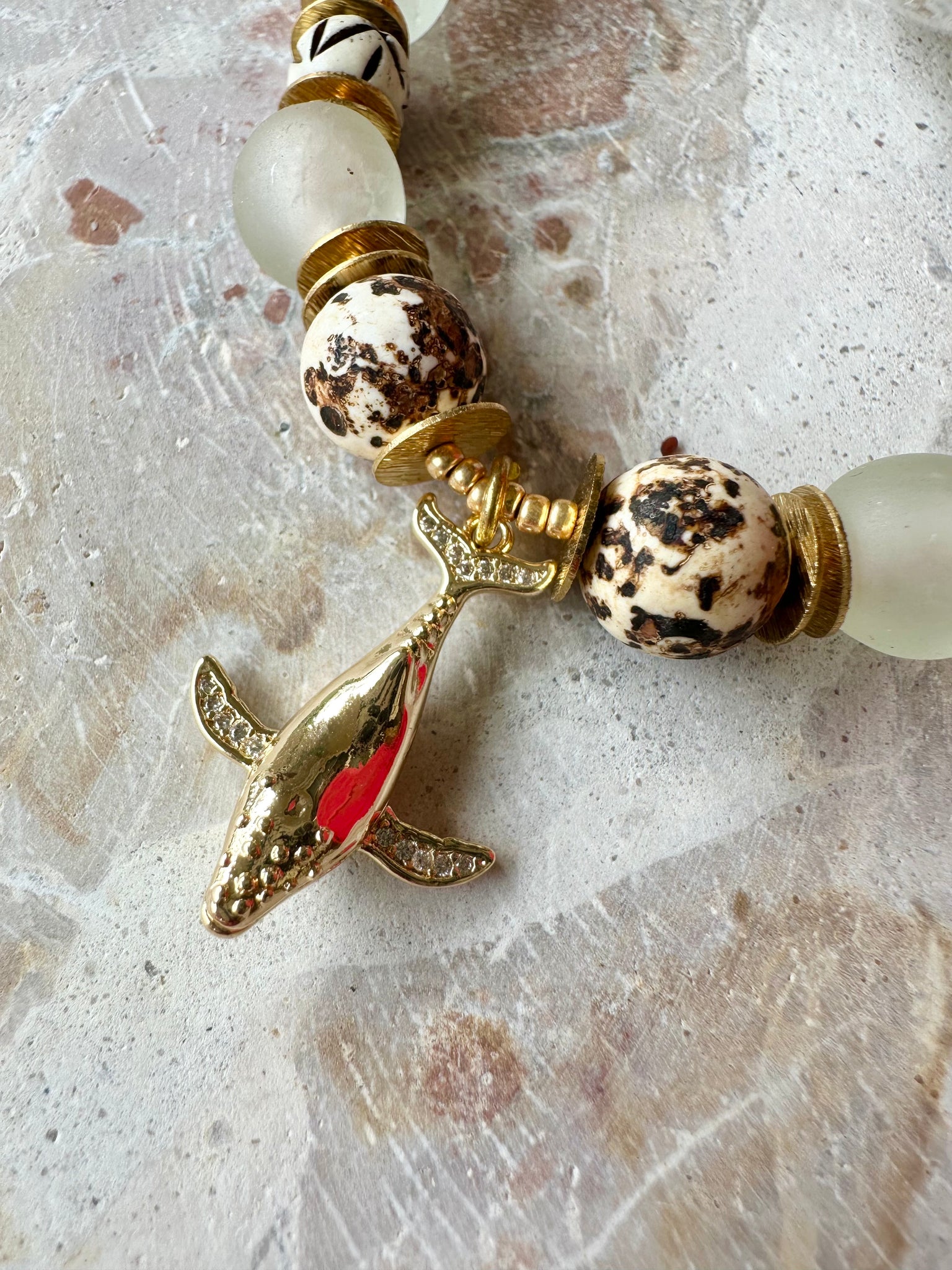 Beach Whale Charm Beaded Glass Bracelet