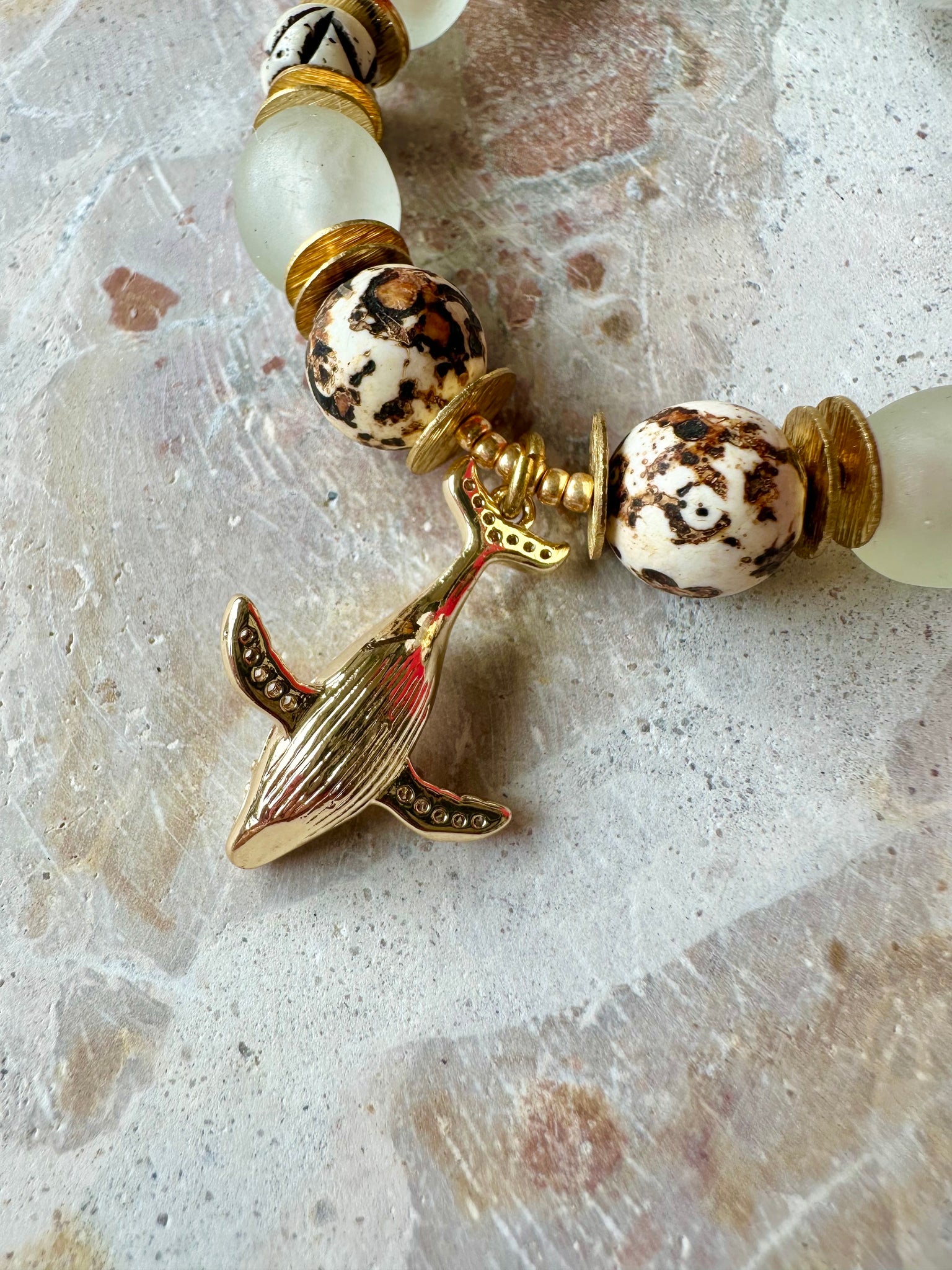 Beach Whale Charm Beaded Glass Bracelet