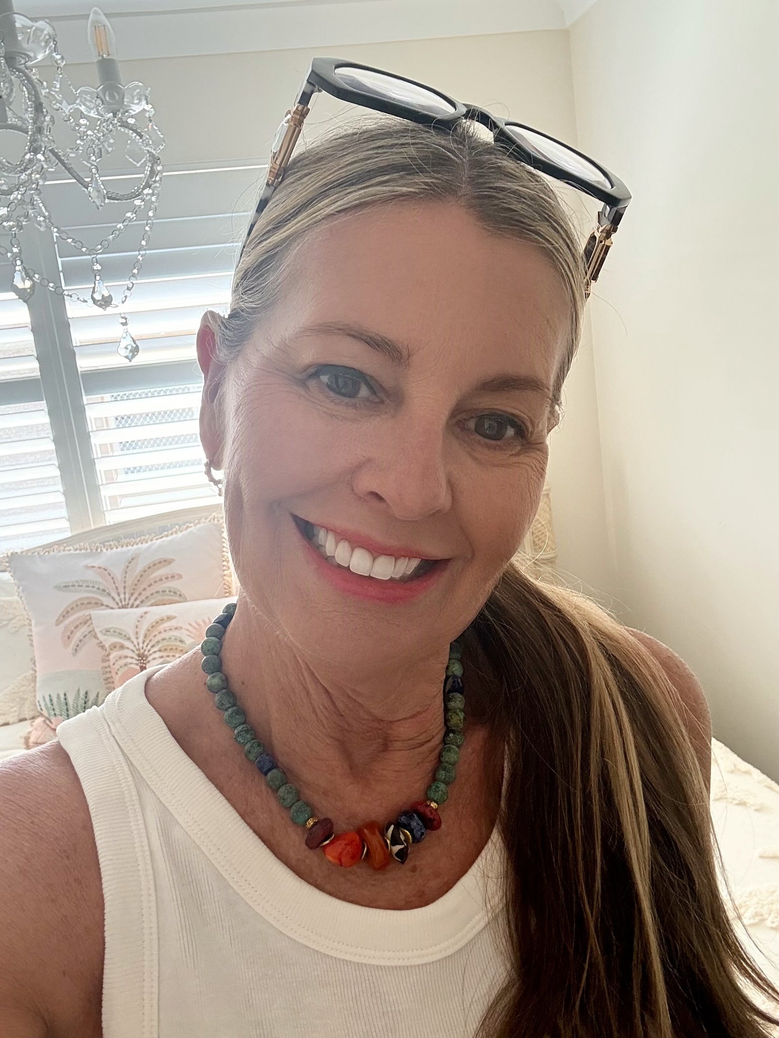 Turquoise Stone Orange Beaded Shell Necklace