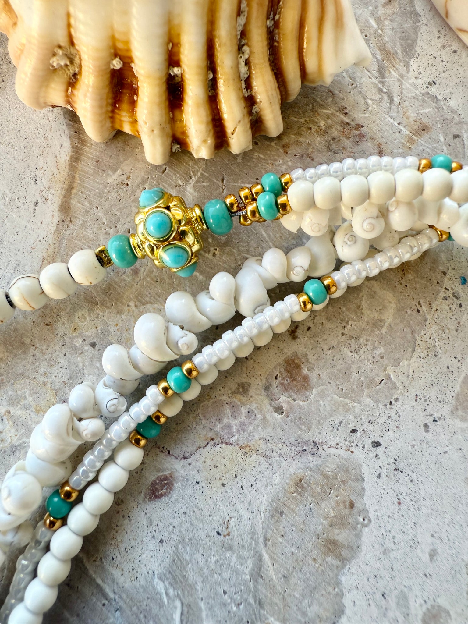 Turquoise White Shell Beaded Charm Necklace