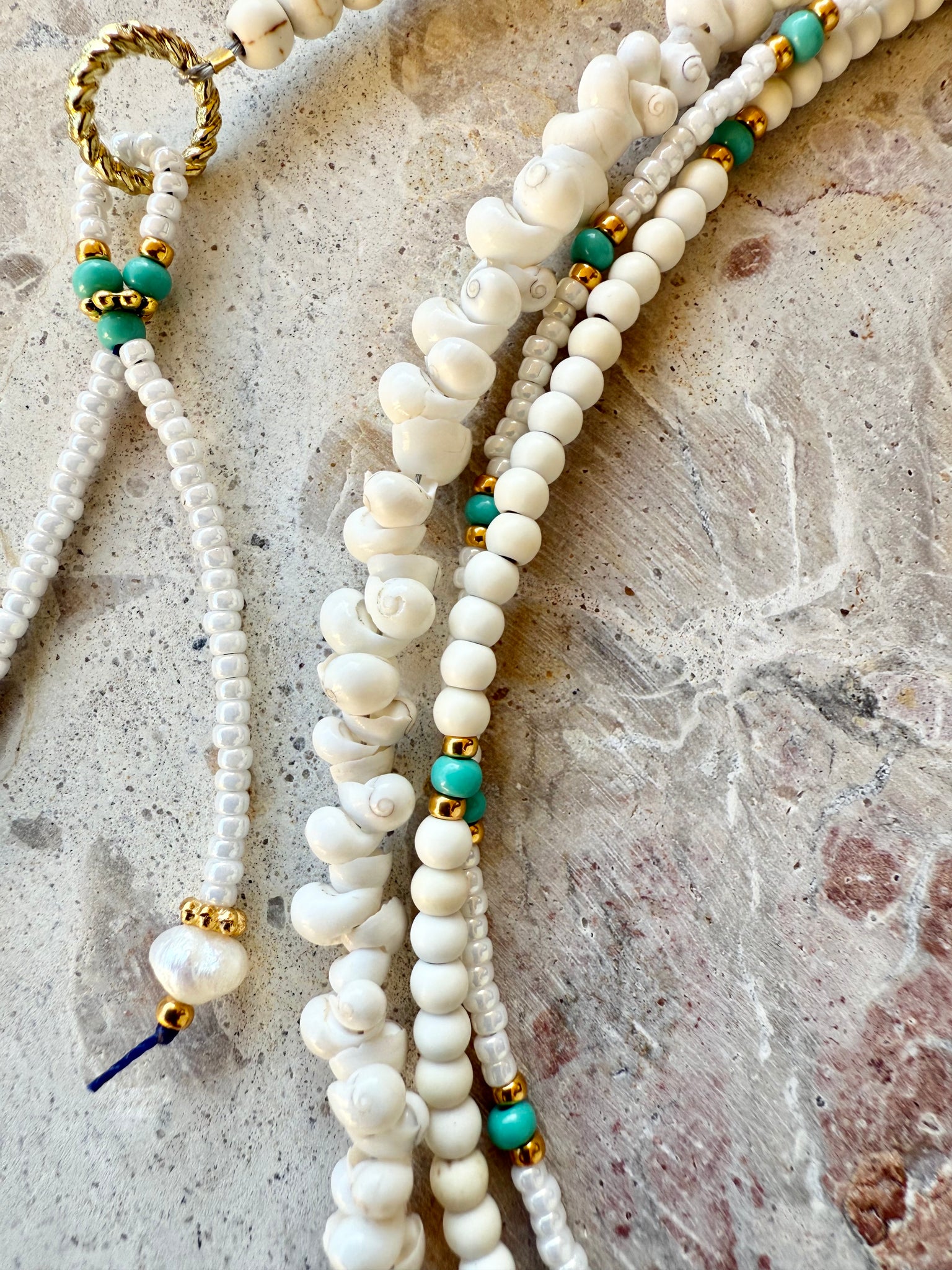 Turquoise White Shell Beaded Charm Necklace