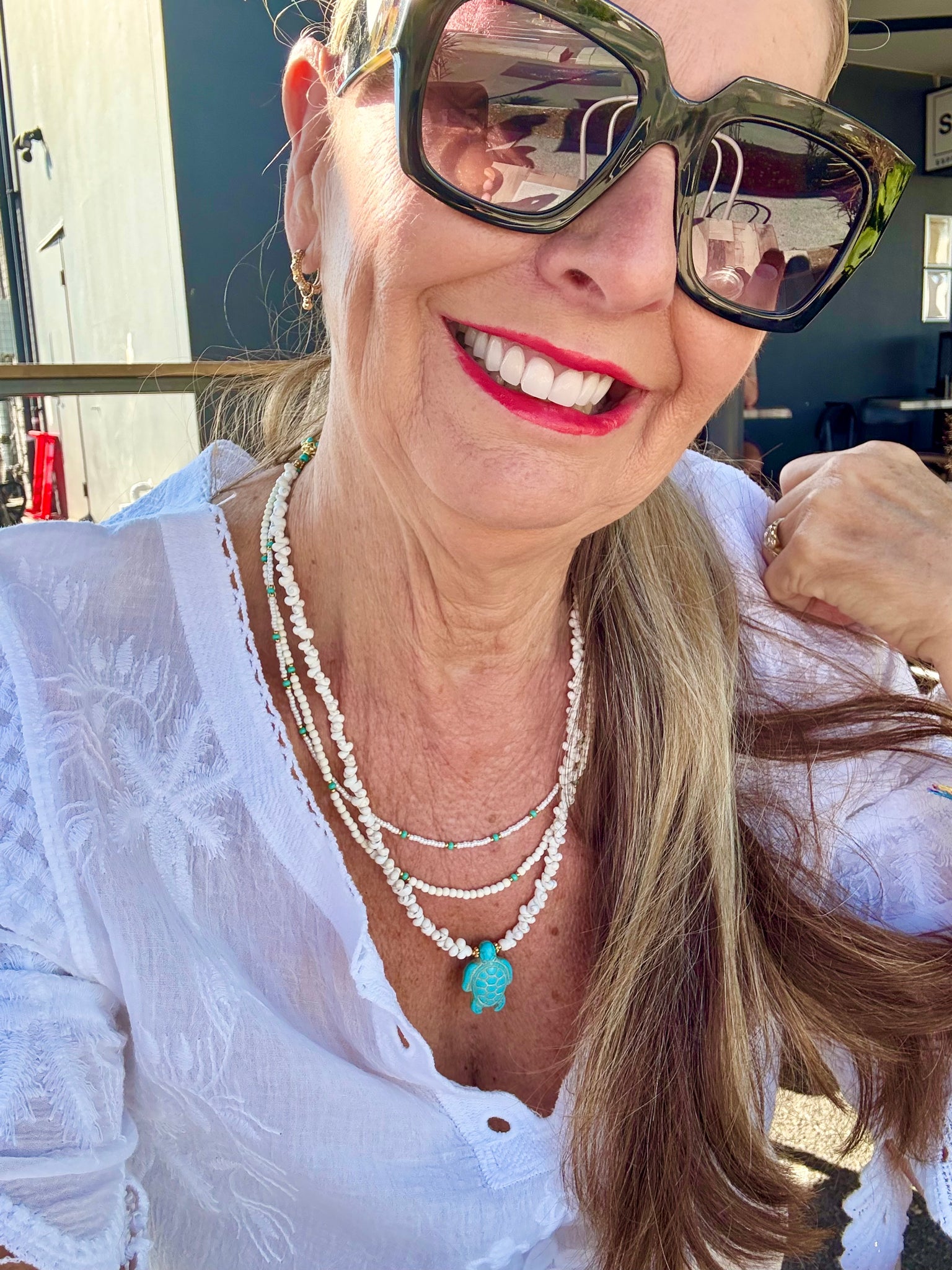 Turquoise White Shell Beaded Charm Necklace