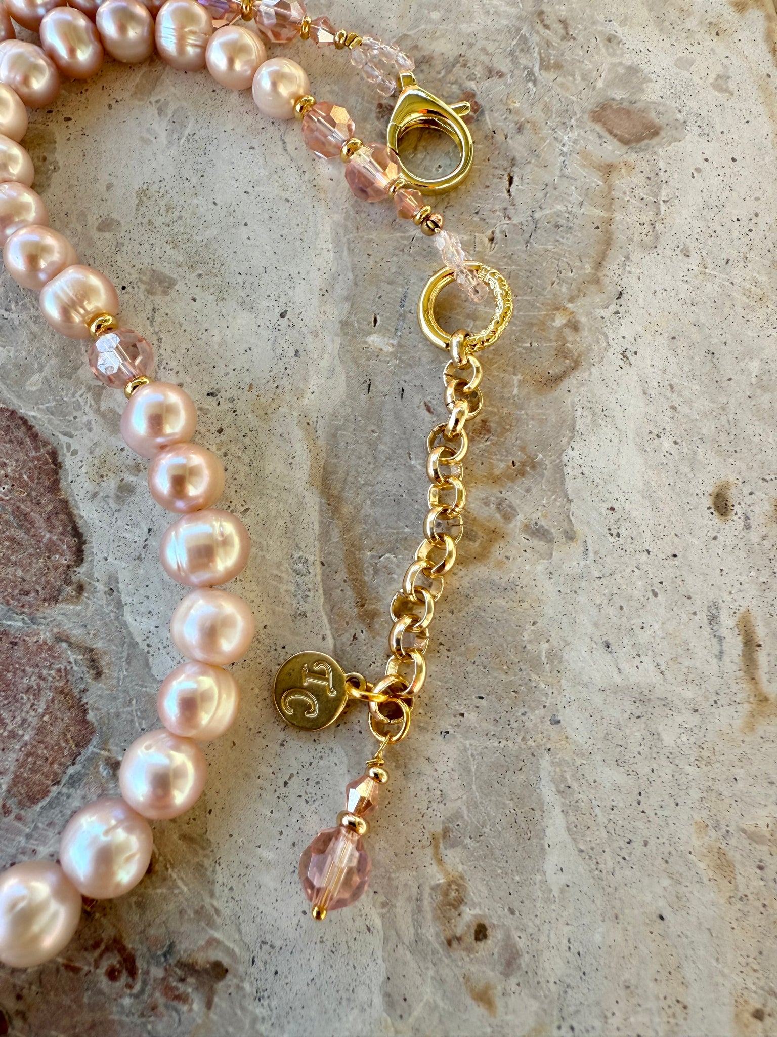 Blush Pink Baroque Pearl Crystal Necklace.
