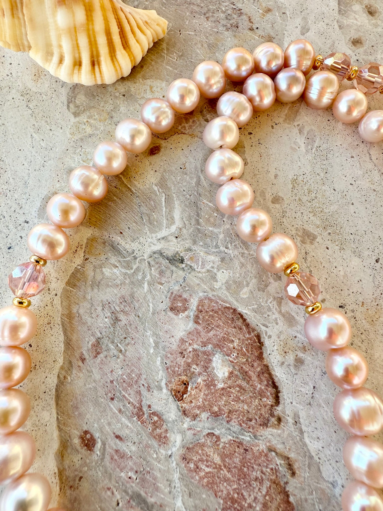 Blush Pink Baroque Pearl Crystal Necklace.