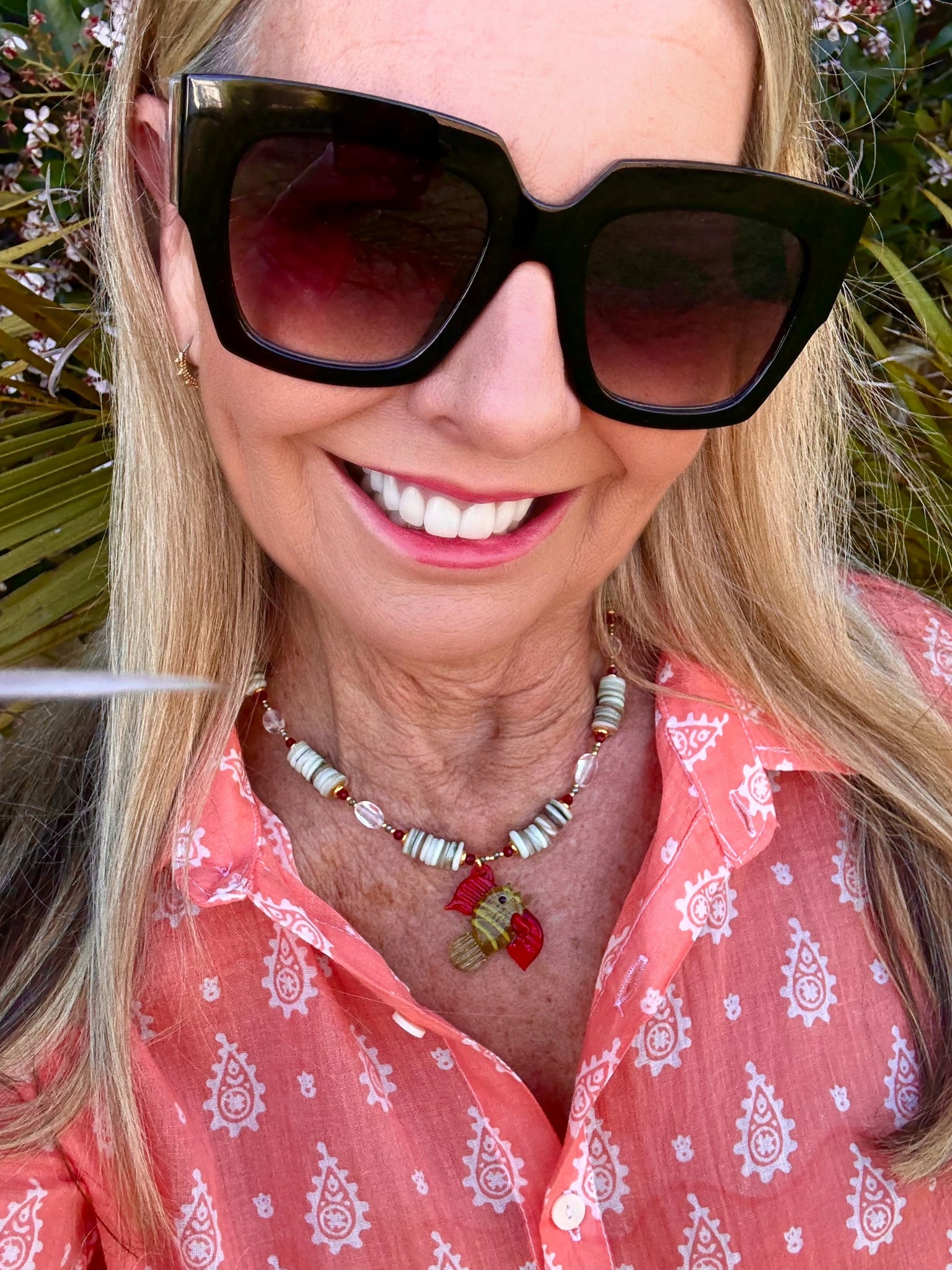 Shell Beaded Fish Charm Island Necklace