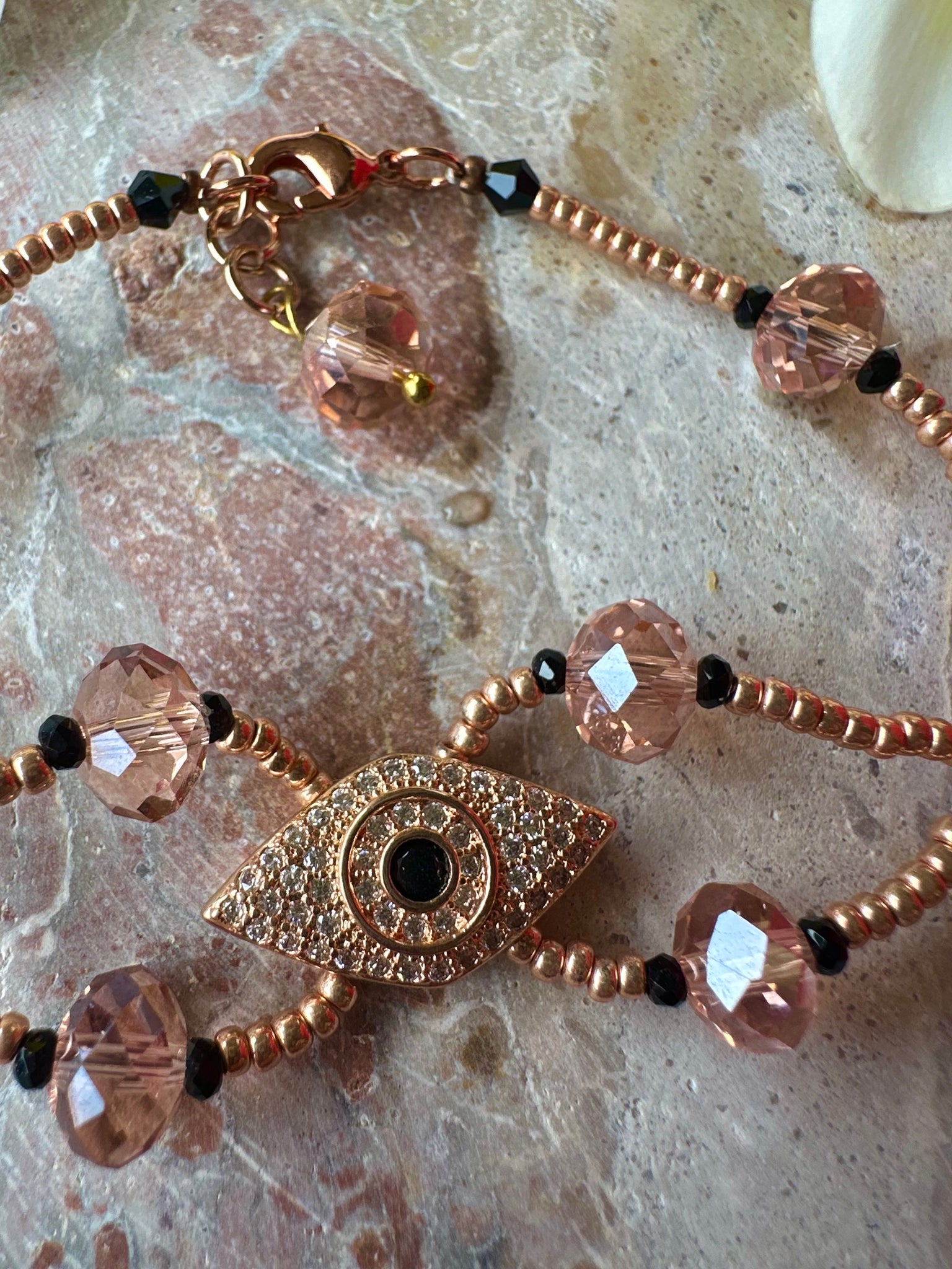 Evil Eye Charm Rose Gold Bracelet
