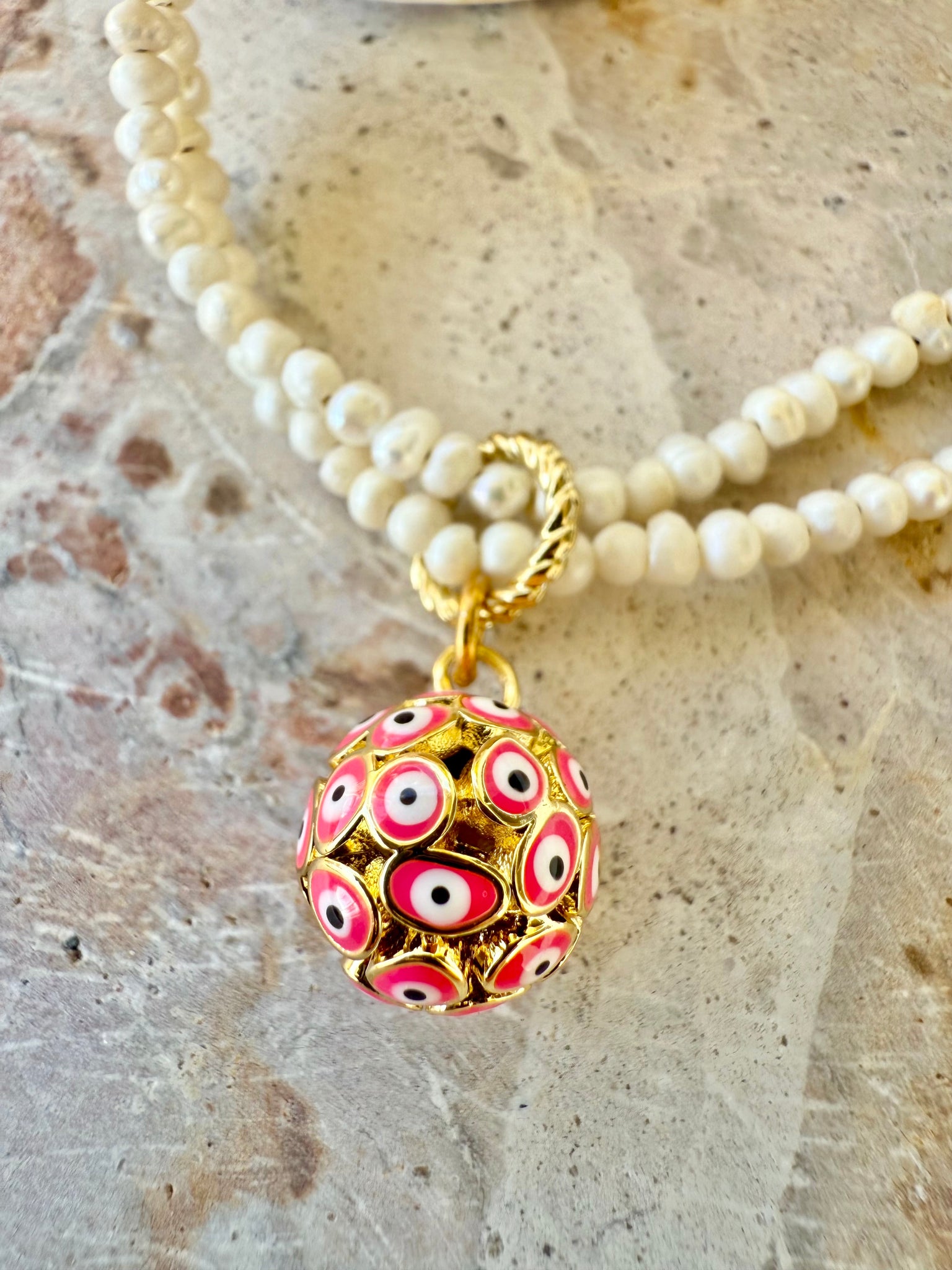 Pearl Evil Eye Charm Beach Bracelet