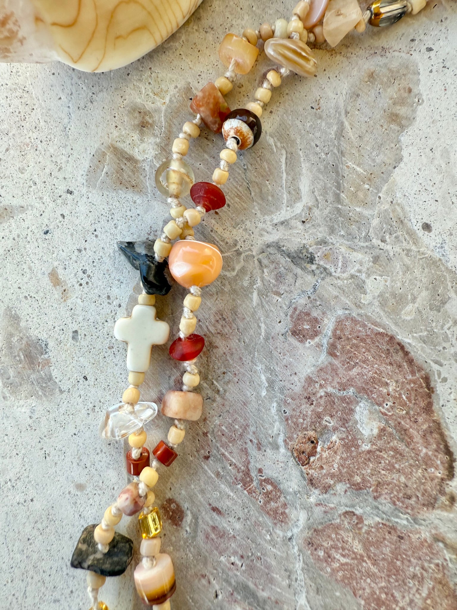 Shell Beaded Knotted Stone Necklace