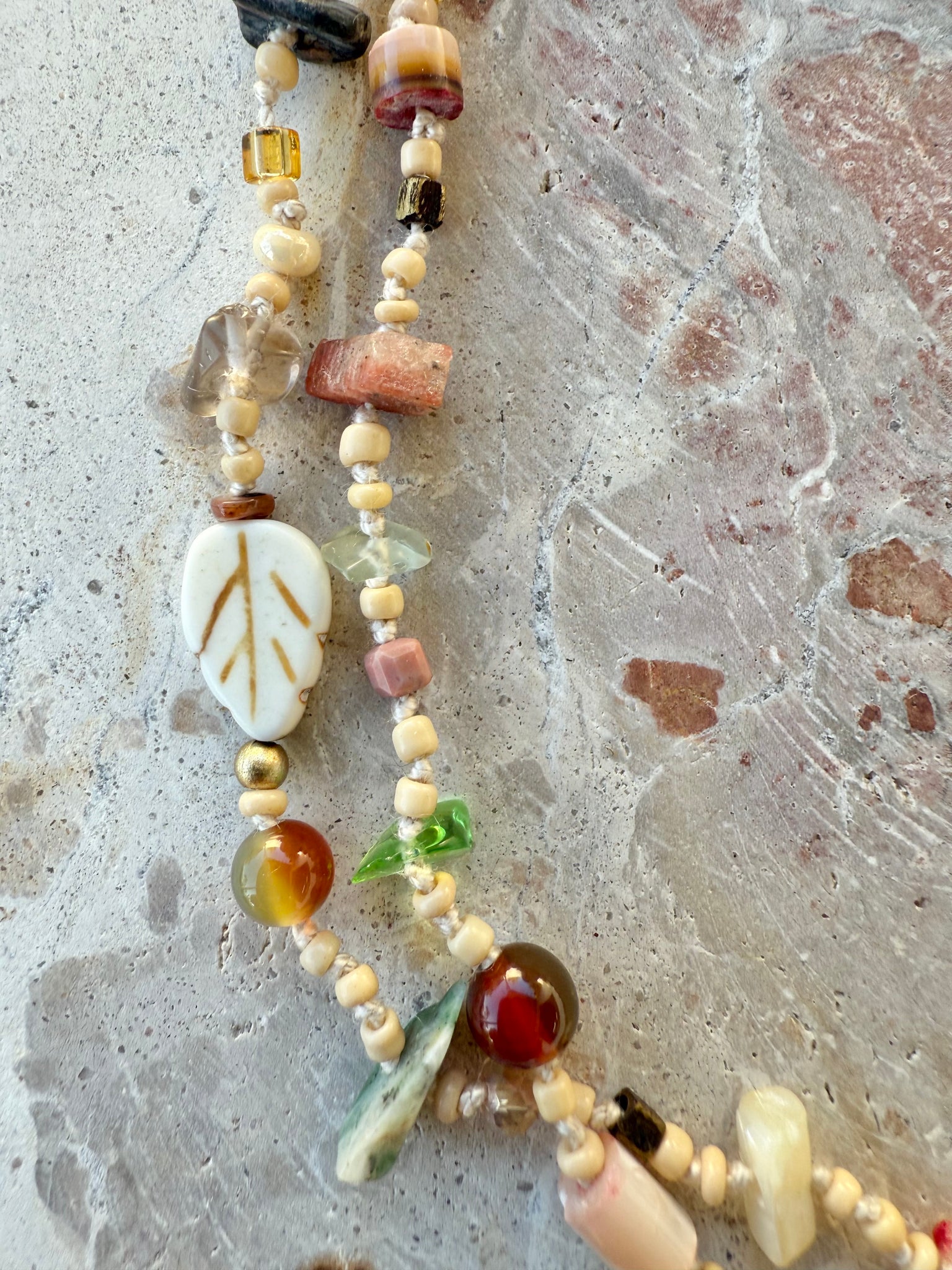 Shell Beaded Knotted Stone Necklace