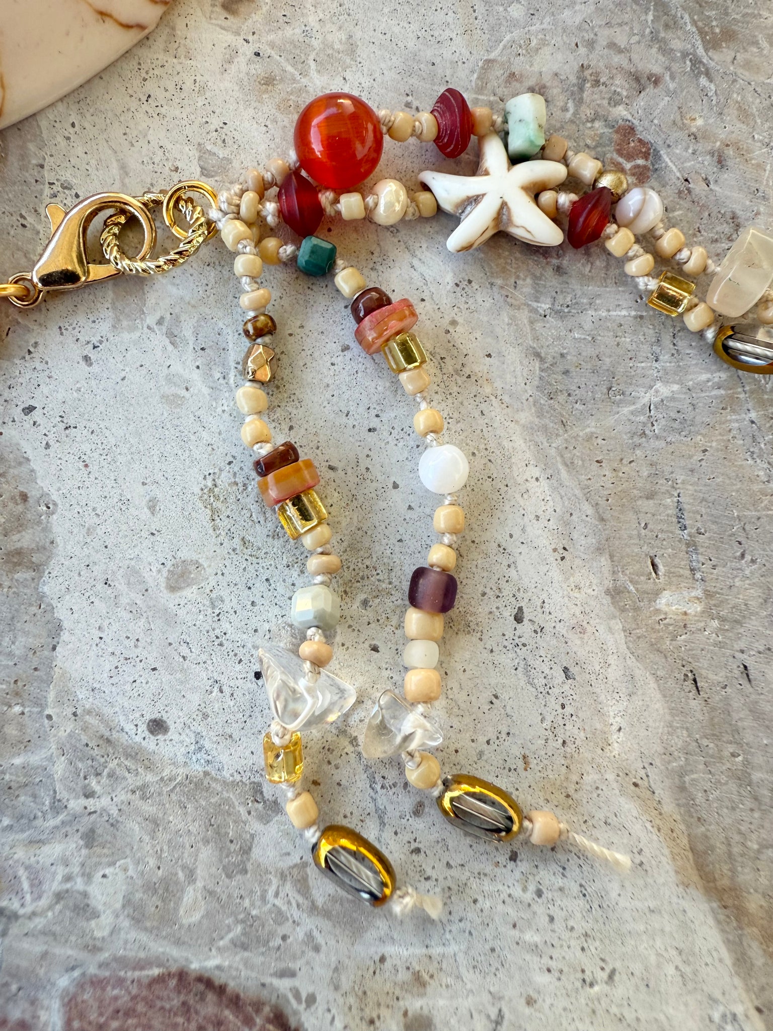 Shell Beaded Knotted Stone Necklace
