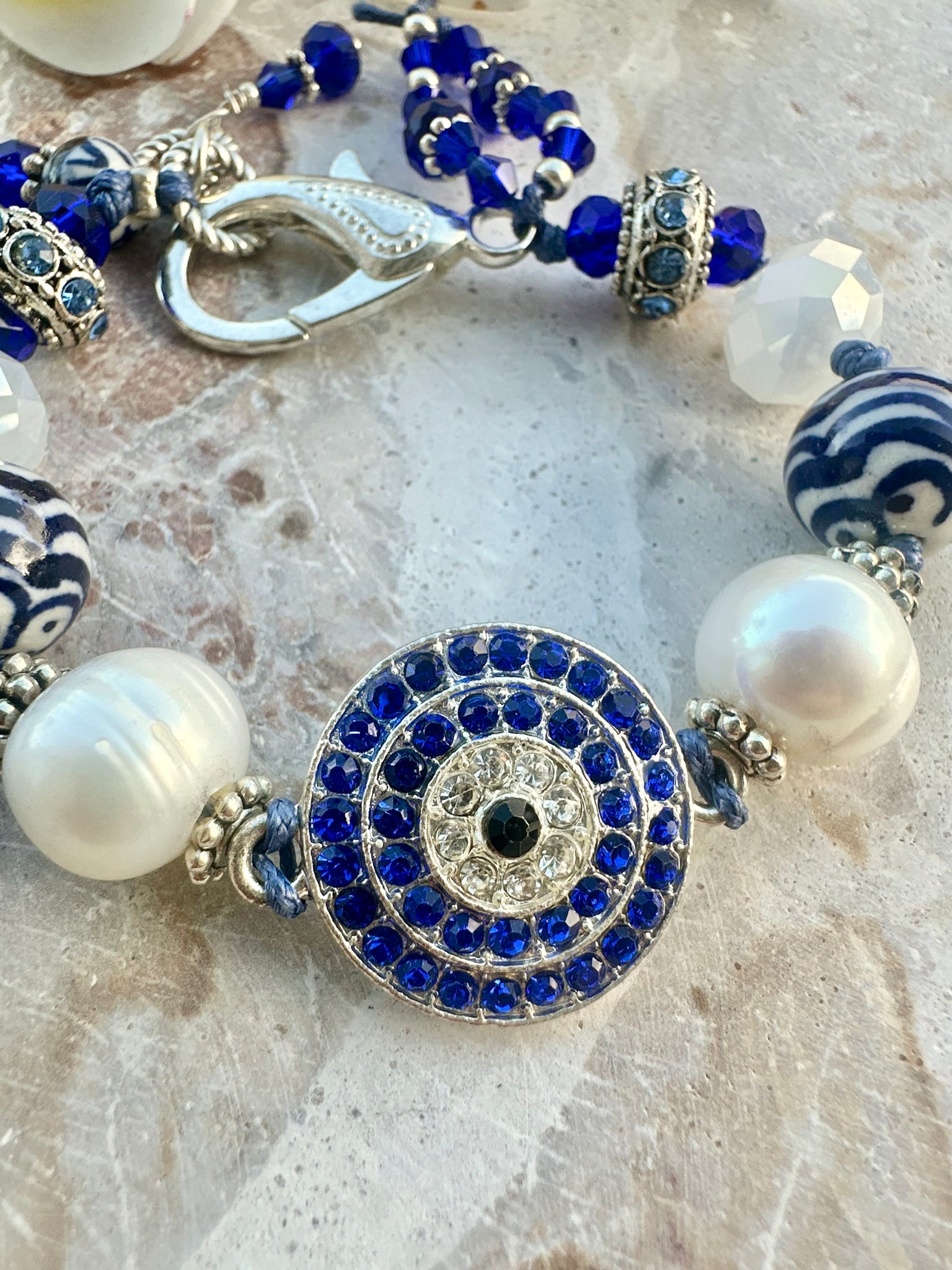 Greek Evil Eye Blue White Crystal Bracelet