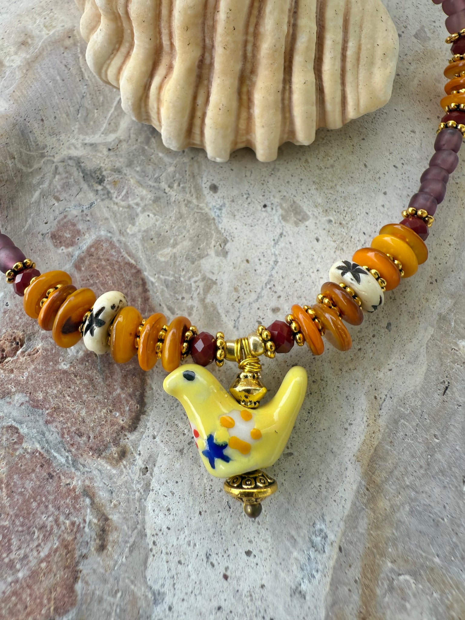Boho Bird Charm Shell Beaded Anklet