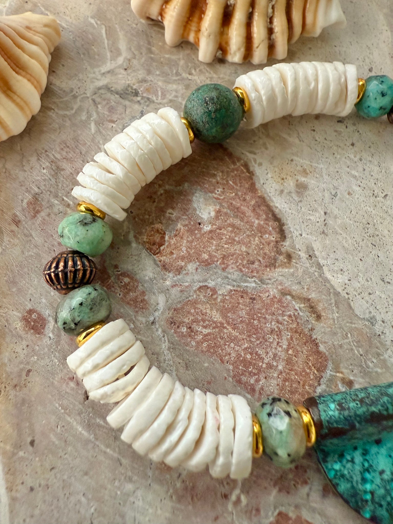 Vintage Charm Shell Turquoise Stone Bracelet