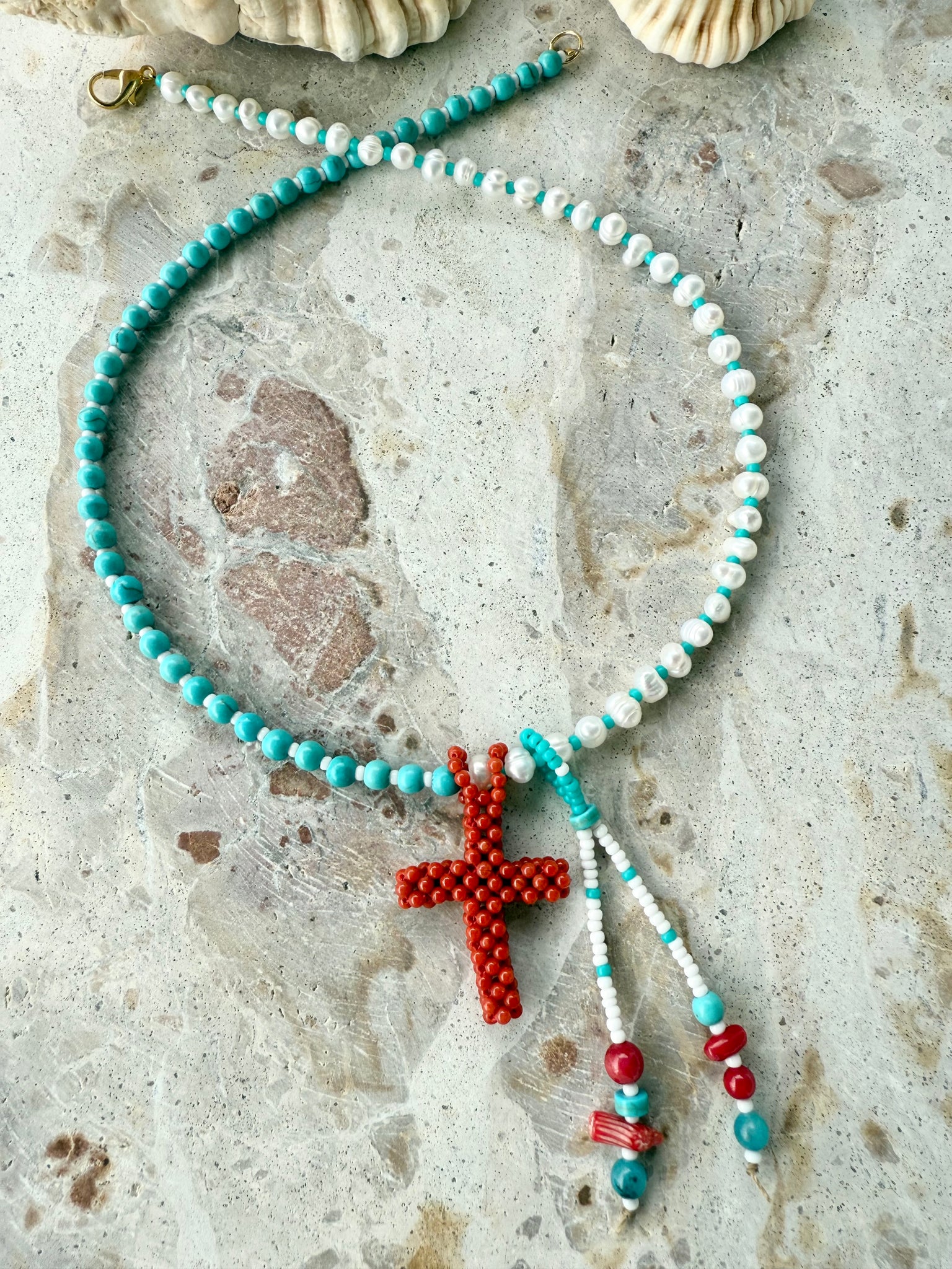 Greek Turquoise Stone Pearl Necklace