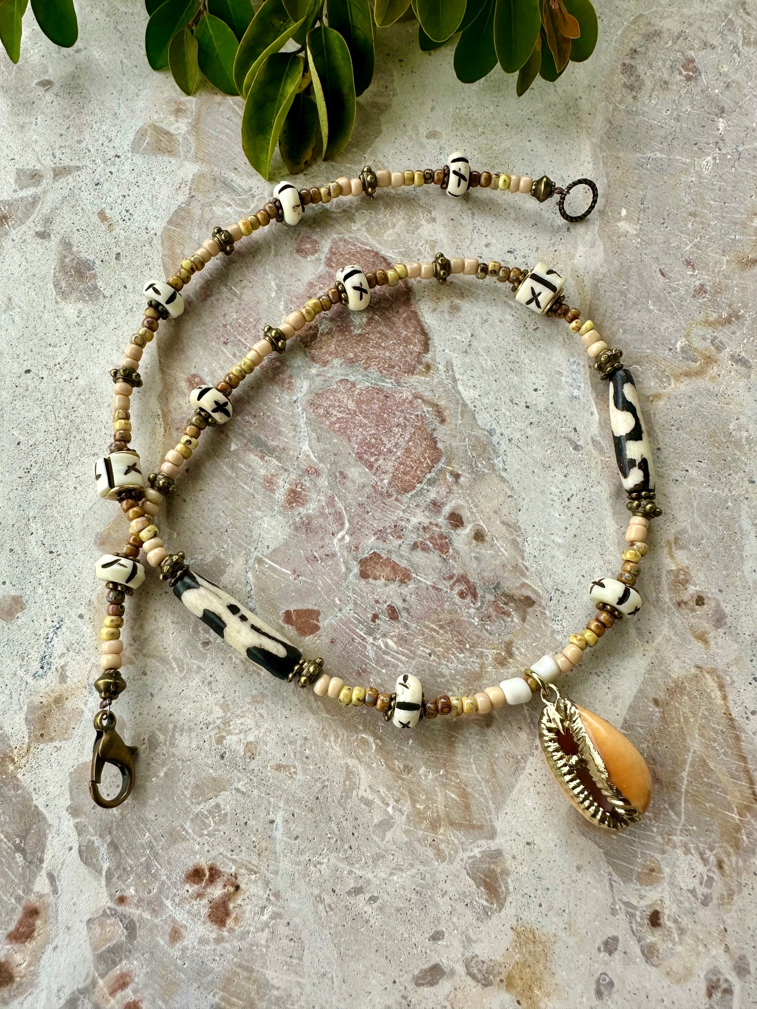 Gold Cowrie Tribal Shell Necklace