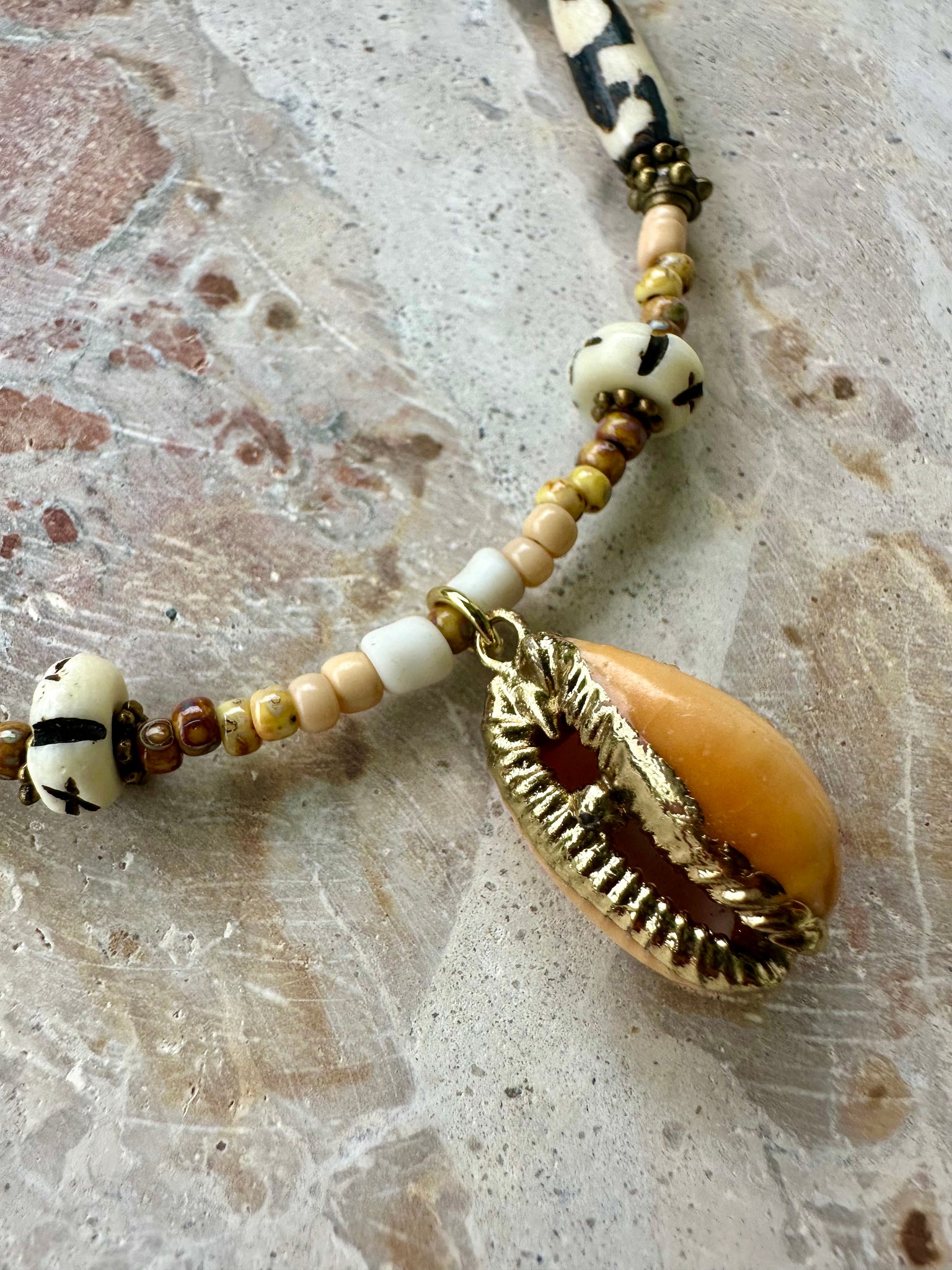 Gold Cowrie Tribal Shell Necklace