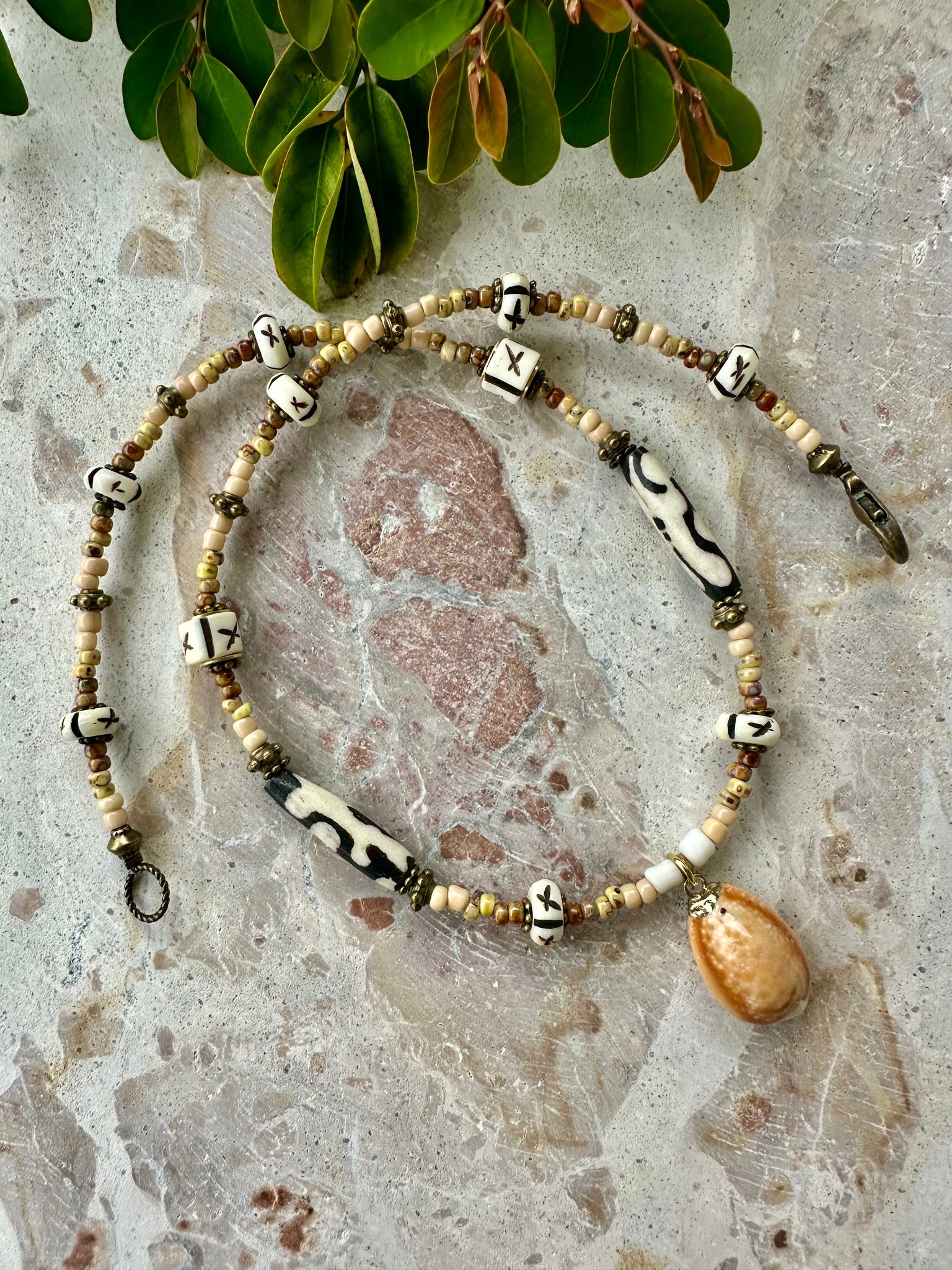 Gold Cowrie Tribal Shell Necklace