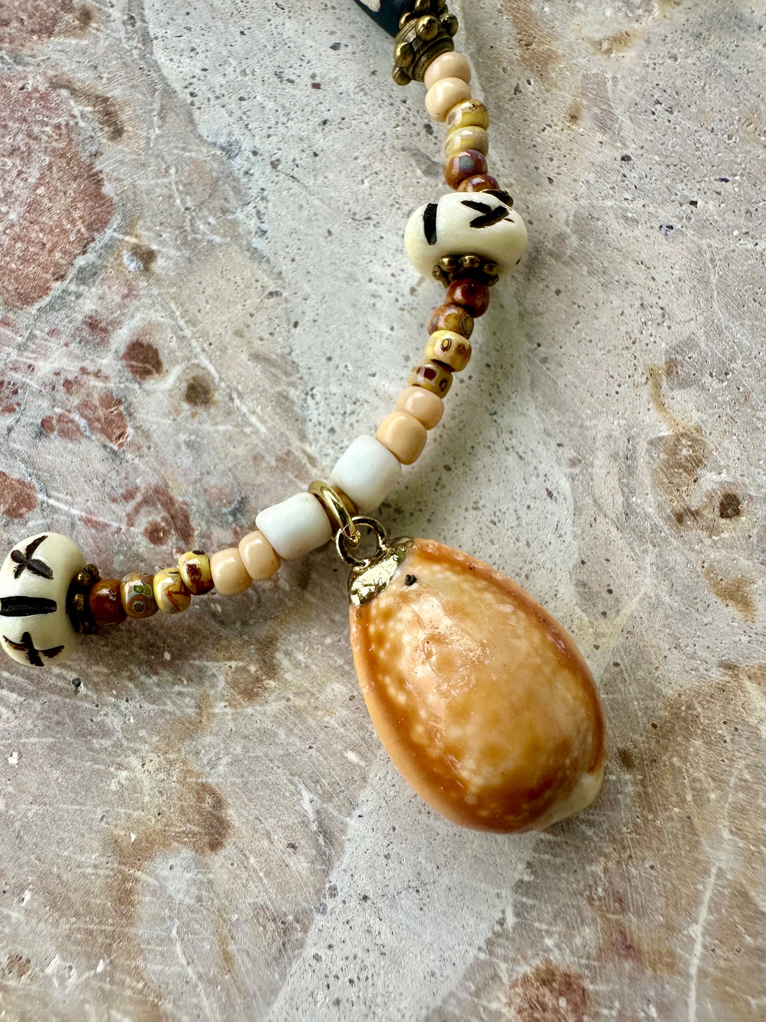 Gold Cowrie Tribal Shell Necklace