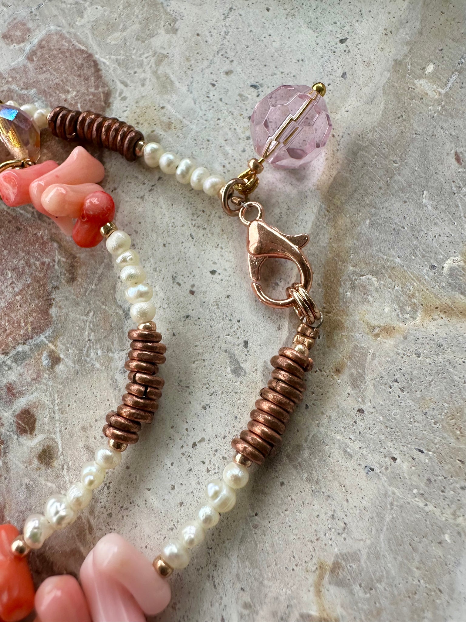 Pink Beaded Shell Wrap Bracelet