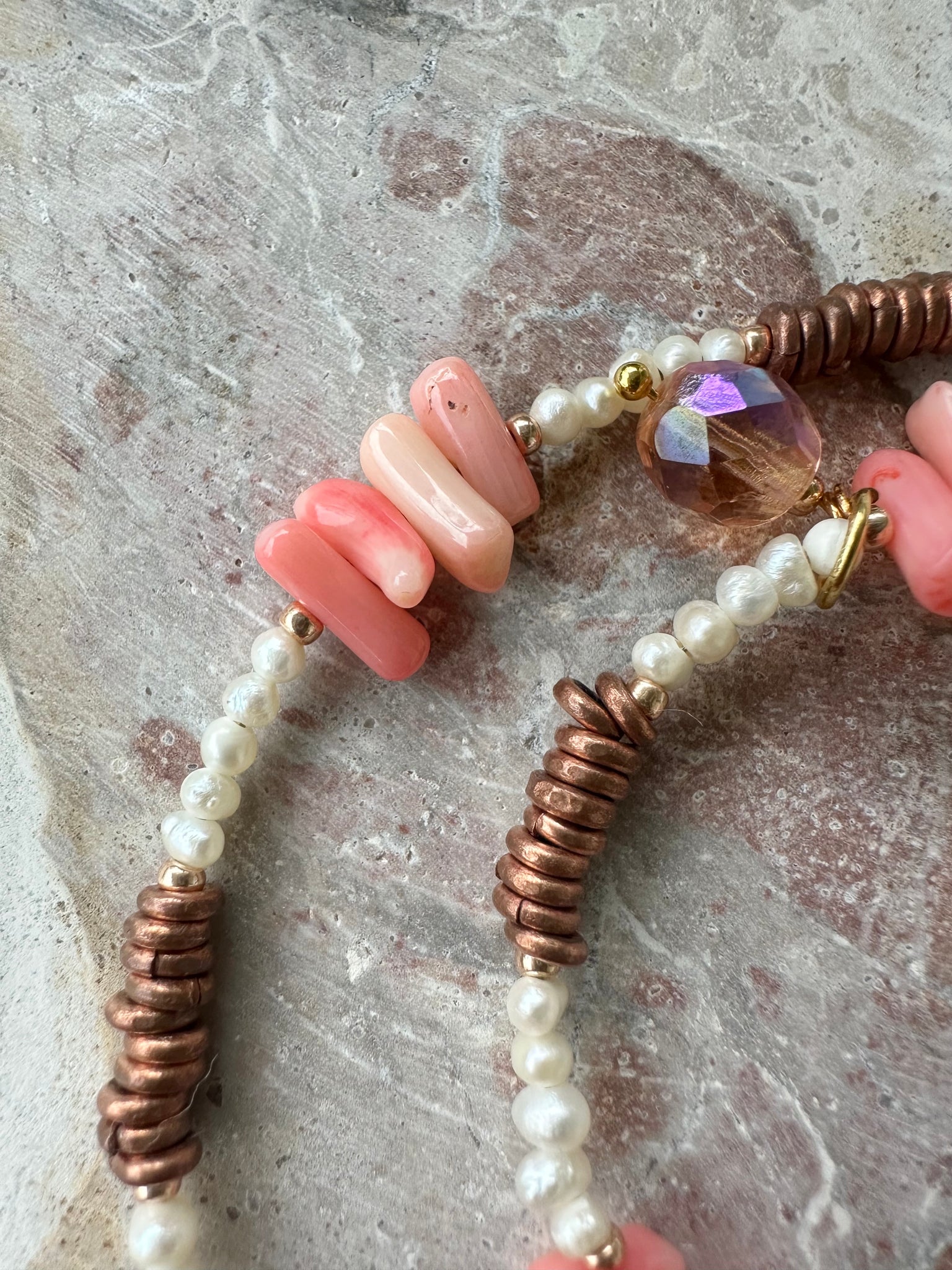 Pink Beaded Shell Wrap Bracelet