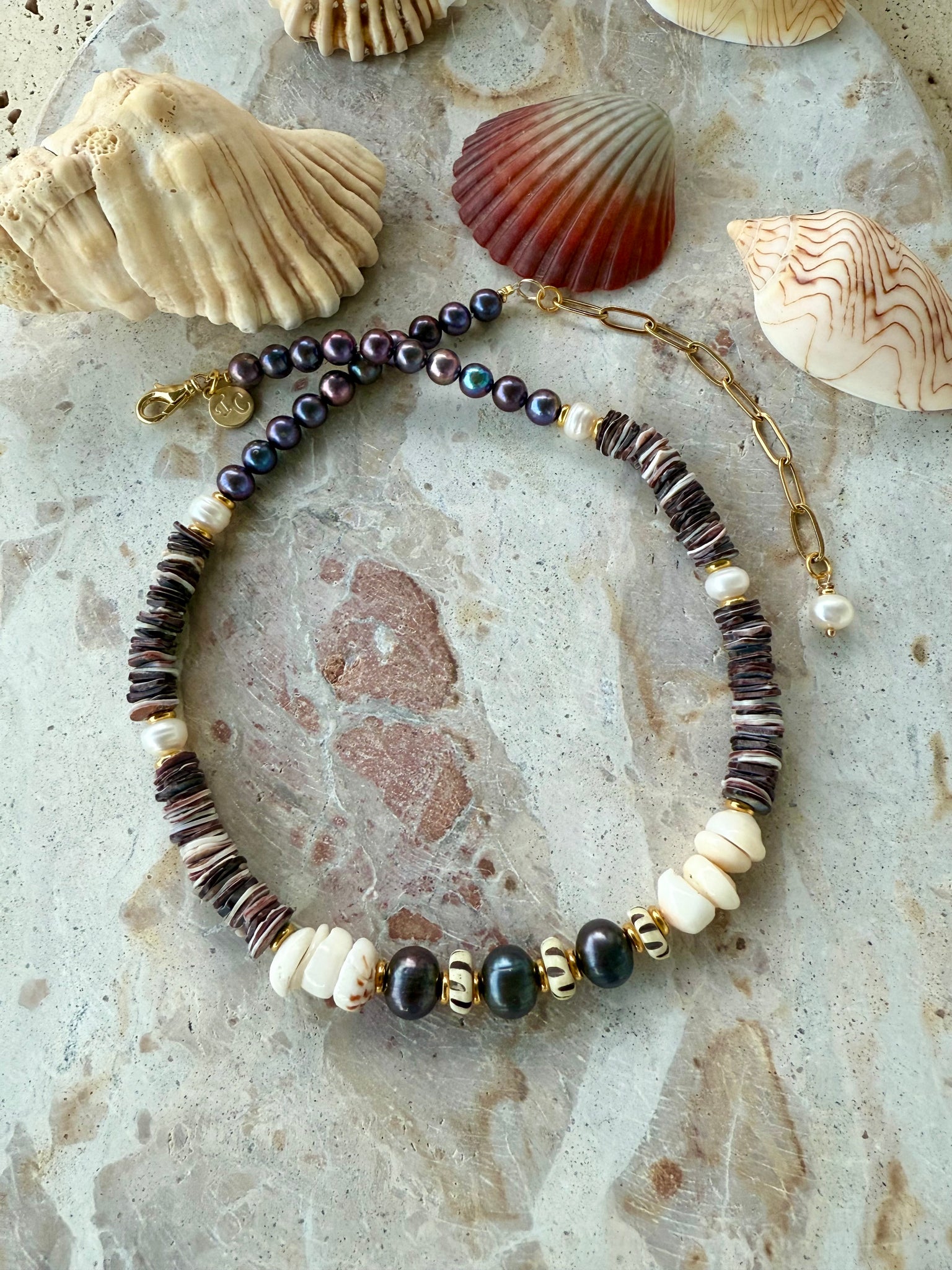 Tropical Pukka Shell Pearl Beaded Necklace